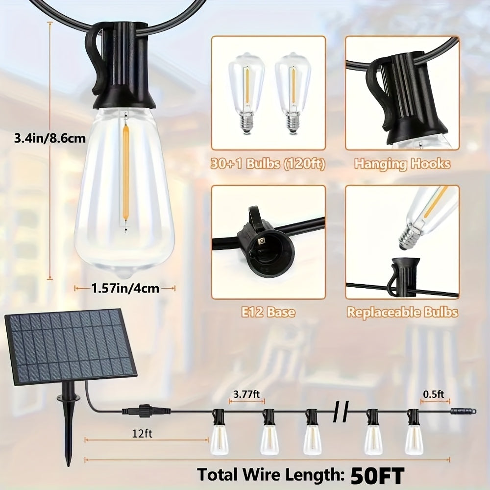 Solar Powered 50ft\u002F115ft\u002F240ft Solar String Lights - Dimmable ST38 LED, Shatterproof Bulbs - Patio Hanging Lights for Backyard, Garden, Party, Halloween, Christmas Decoration