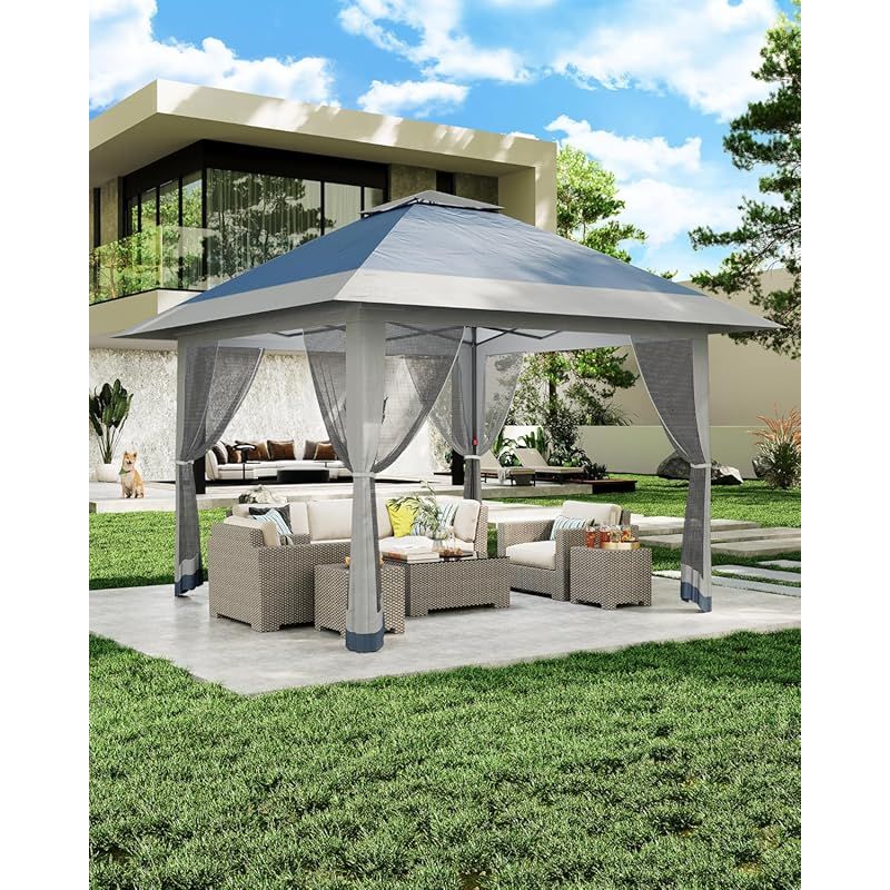 Spacious 13X13 FT Hexagonal Pop-Up Gazebo, Sturdy Steel Structure with Mesh Netting for Outdoor Patios, Backyards, And Decks