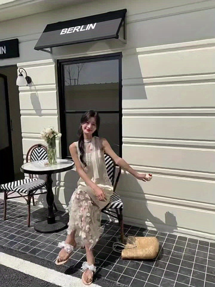 Elegant Summer Floral Print Maxi Dress for Women - Chic V-Neck, Sleeveless, Loose Fit with High-Low Hem, Lightweight Polyester, Perfect for Casual or Stylish Outfits, Floral Dress