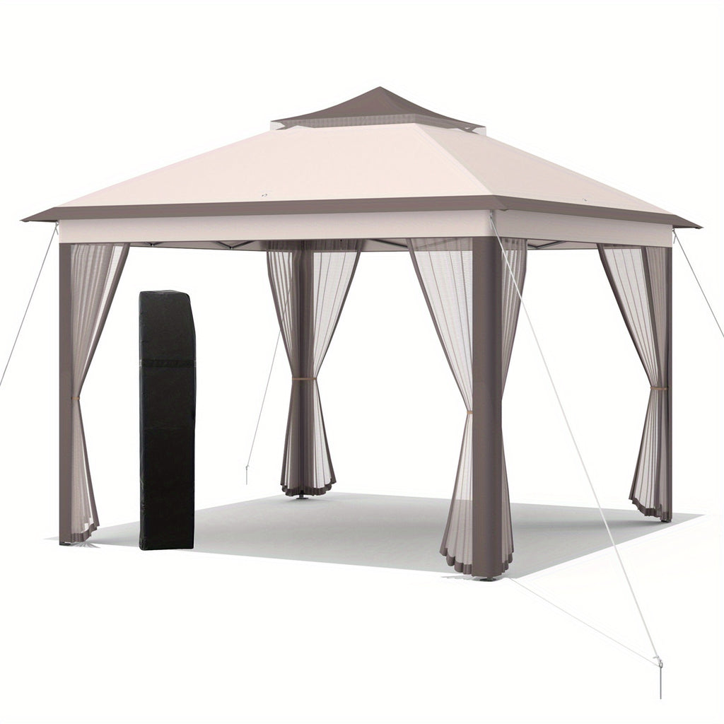 Lifezeal 11'x11' 2-Tier Pop-Up Gazebo Tent Portable Canopy Shelter Carry Bag Mesh Beige