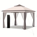 Lifezeal 11'x11' 2-Tier Pop-Up Gazebo Tent Portable Canopy Shelter Carry Bag Mesh Beige