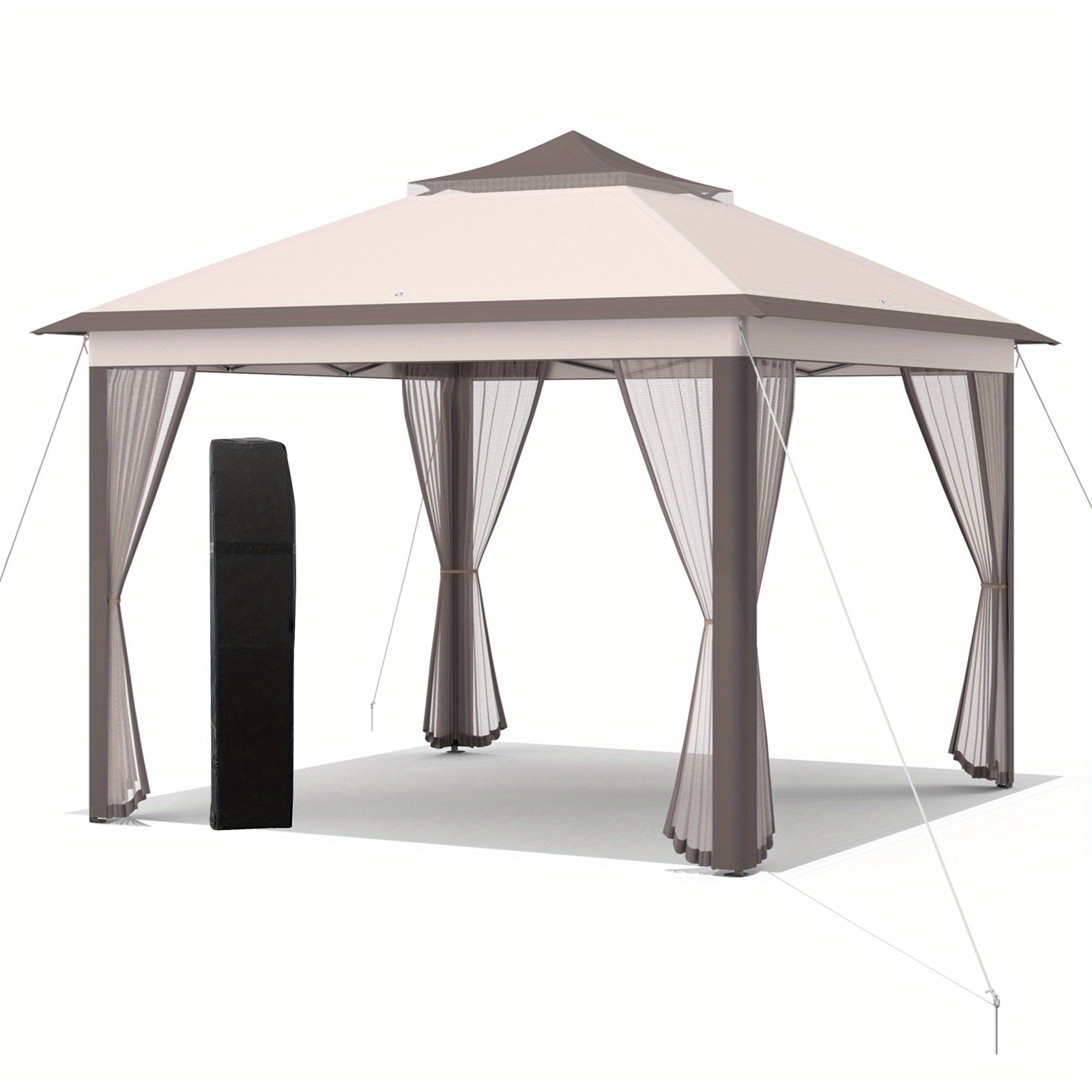 Lifezeal 11'x11' 2-Tier Pop-Up Gazebo Tent Portable Canopy Shelter Carry Bag Mesh Beige