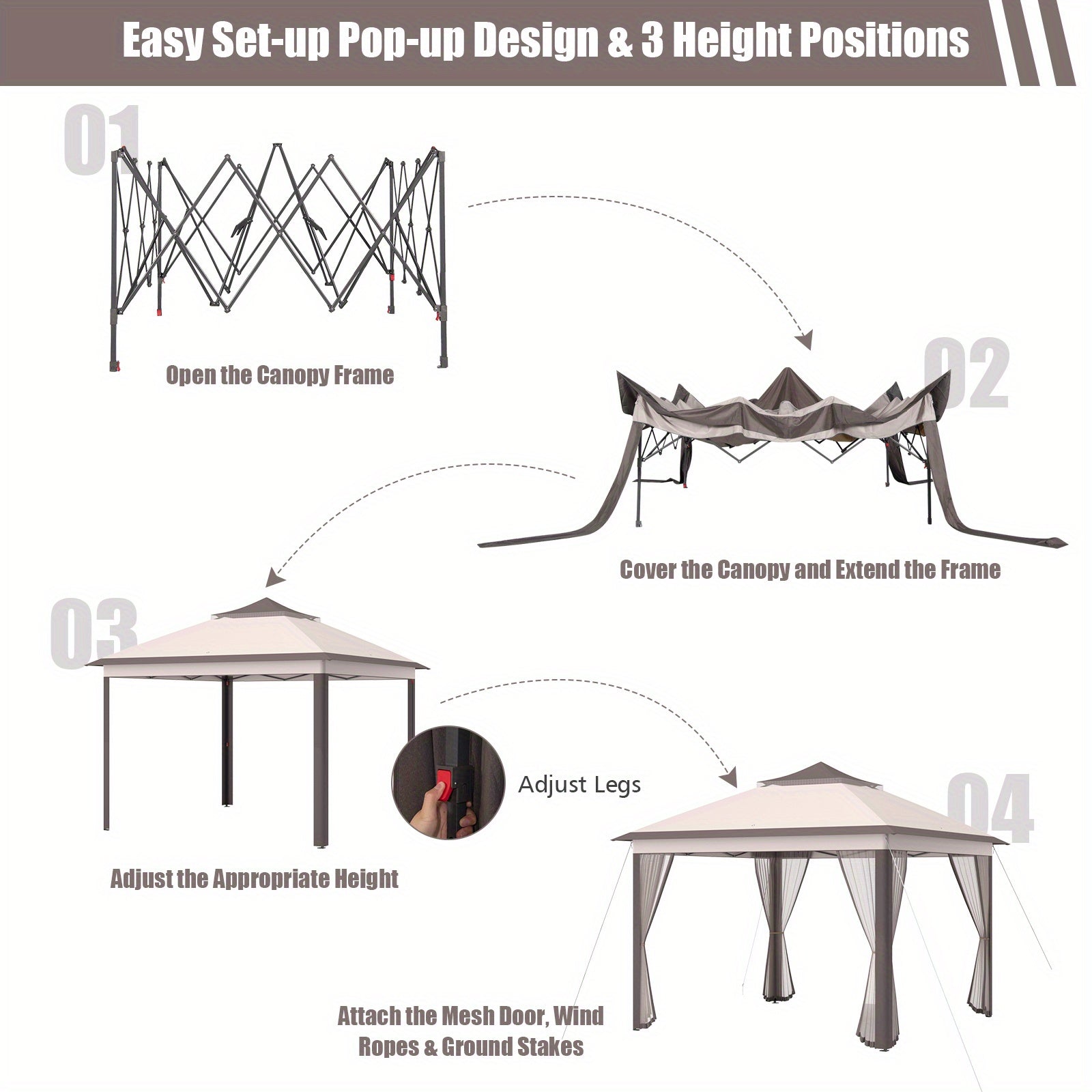 Lifezeal 11'x11' 2-Tier Pop-Up Gazebo Tent Portable Canopy Shelter Carry Bag Mesh Beige
