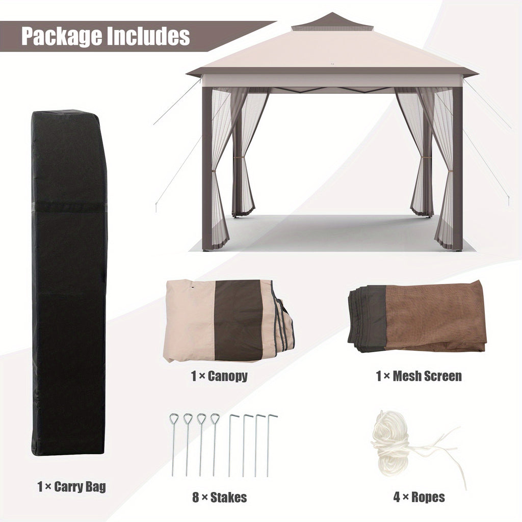 Lifezeal 11'x11' 2-Tier Pop-Up Gazebo Tent Portable Canopy Shelter Carry Bag Mesh Beige