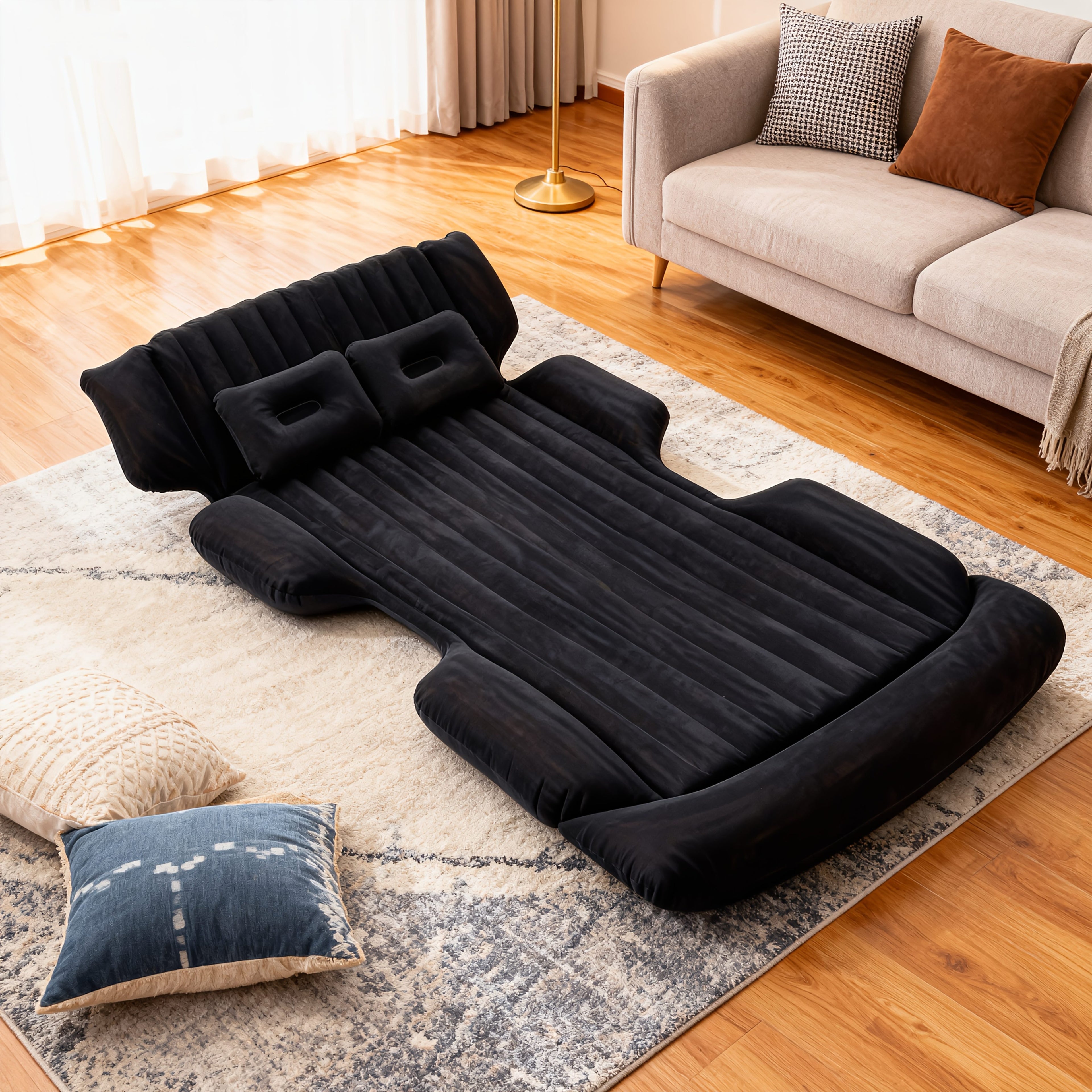 Comfortable Thickened Gray\u002FBlack Car Inflatable Mattress, Car Additions, Inflatable Car Bed for Truck And SUV Trunk, Foldable And Portable Skin-Friendly Back Seat Mattress, Camping Gear And Equipment