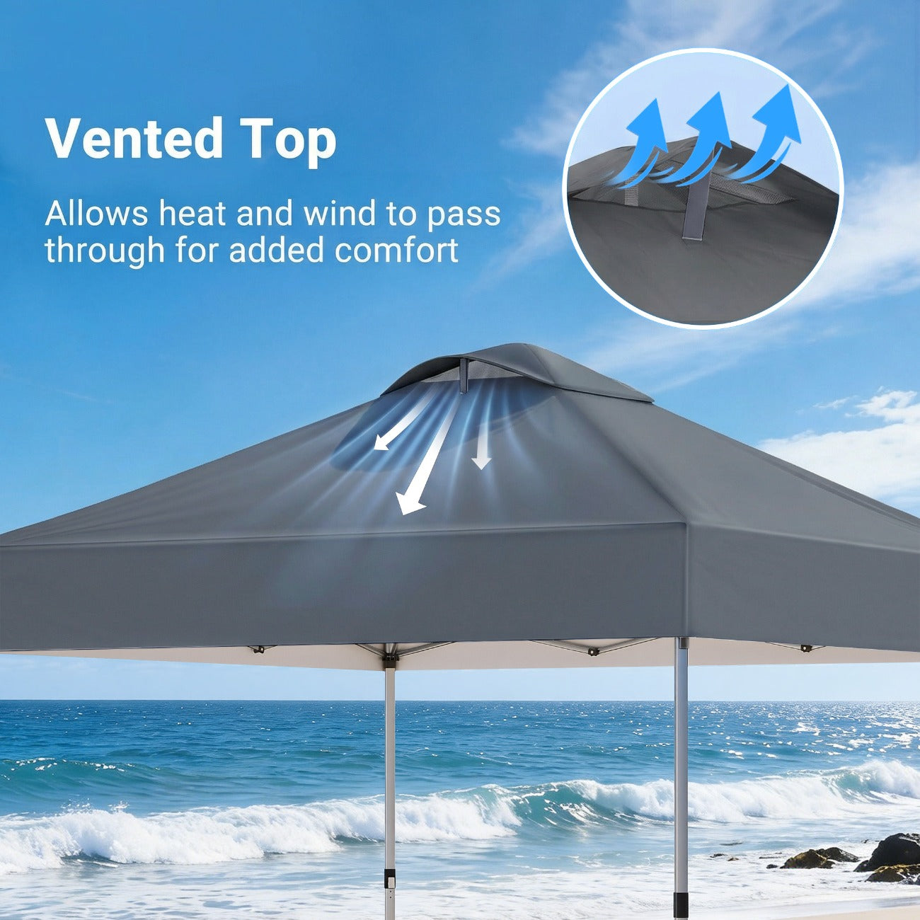 10x10ft Pop Up Canopy, Center Lock One Push Instant Setup Gazebo Outdoor Canopy Beach Tent with Bag 8 Stakes & 4 Sand Bags, 3-Height Adjustable Shade Shelter