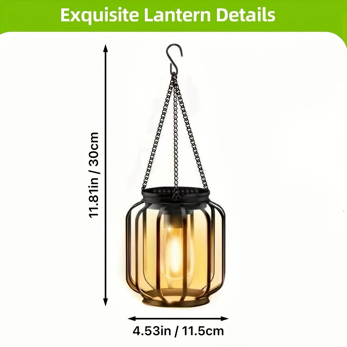 Two Solar Powered Outdoor Lantern Hanging Lights, IP65, Automatic Black Lantern Switch, Suitable for Porch, Garden, Wedding, Christmas, All Season Use, Built-In Solar Panel Retro Metal Outdoor Lighting Fixtures