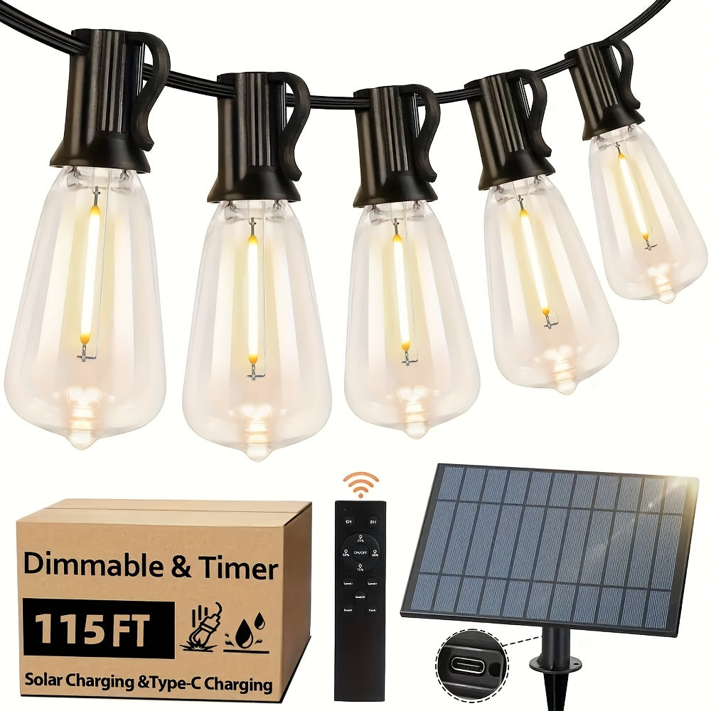 Solar Powered 50ft\u002F115ft\u002F240ft Solar String Lights - Dimmable ST38 LED, Shatterproof Bulbs - Patio Hanging Lights for Backyard, Garden, Party, Halloween, Christmas Decoration