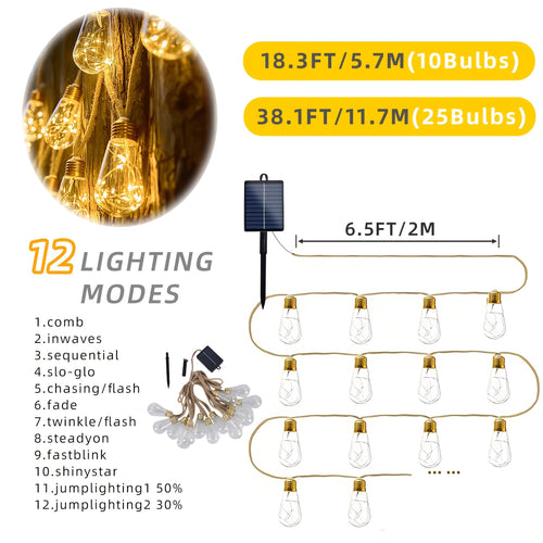 1-Pack Vintage Hemp Rope String with Automatic & 12 Modes - Outdoor\u002FIndoor Nautical Fairy Suitable for Camping, Weddings, Parties, Tents, Christmas - Plastic (No)