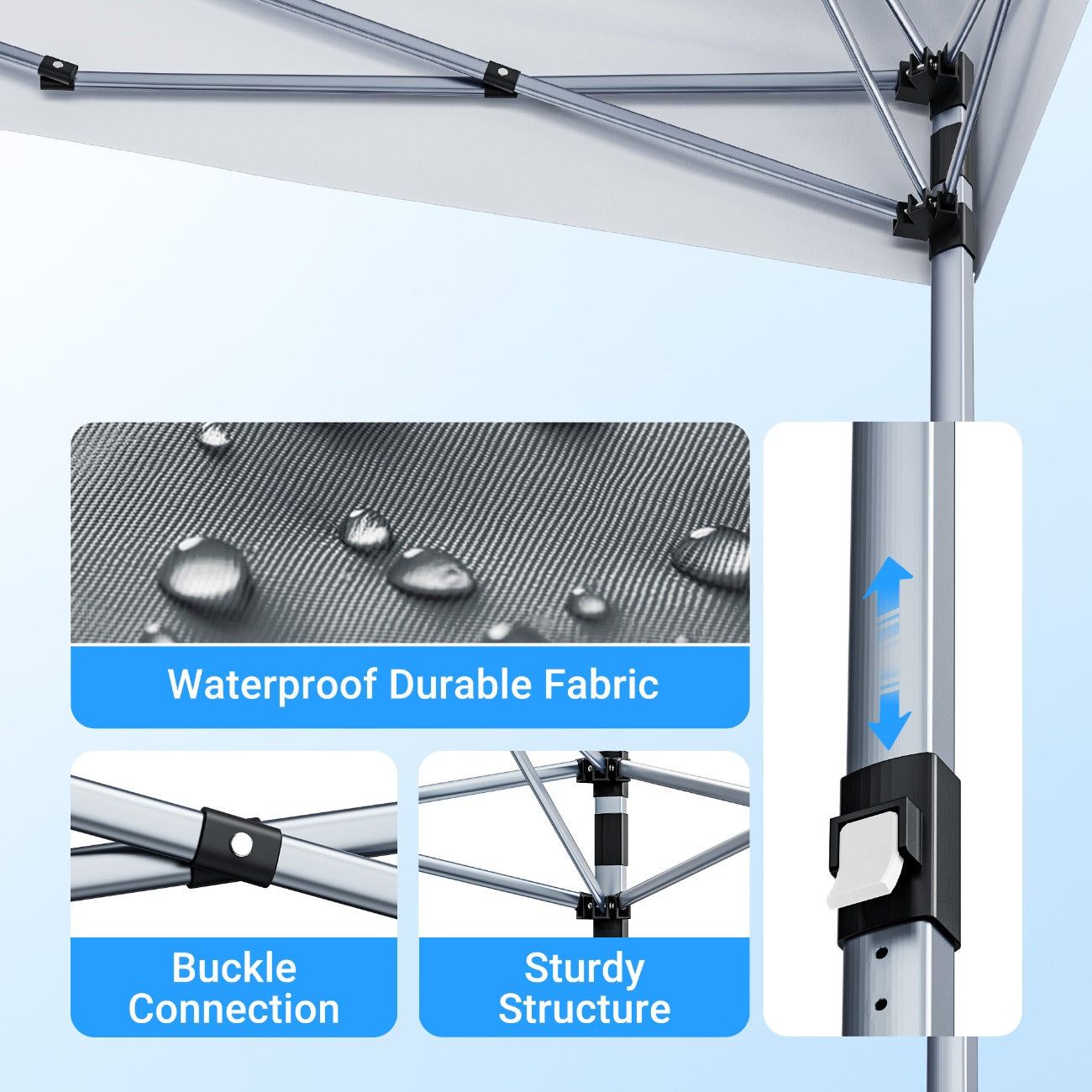 10x10ft Pop Up Canopy, Center Lock One Push Instant Setup Gazebo Outdoor Canopy Beach Tent with Bag 8 Stakes & 4 Sand Bags, 3-Height Adjustable Shade Shelter