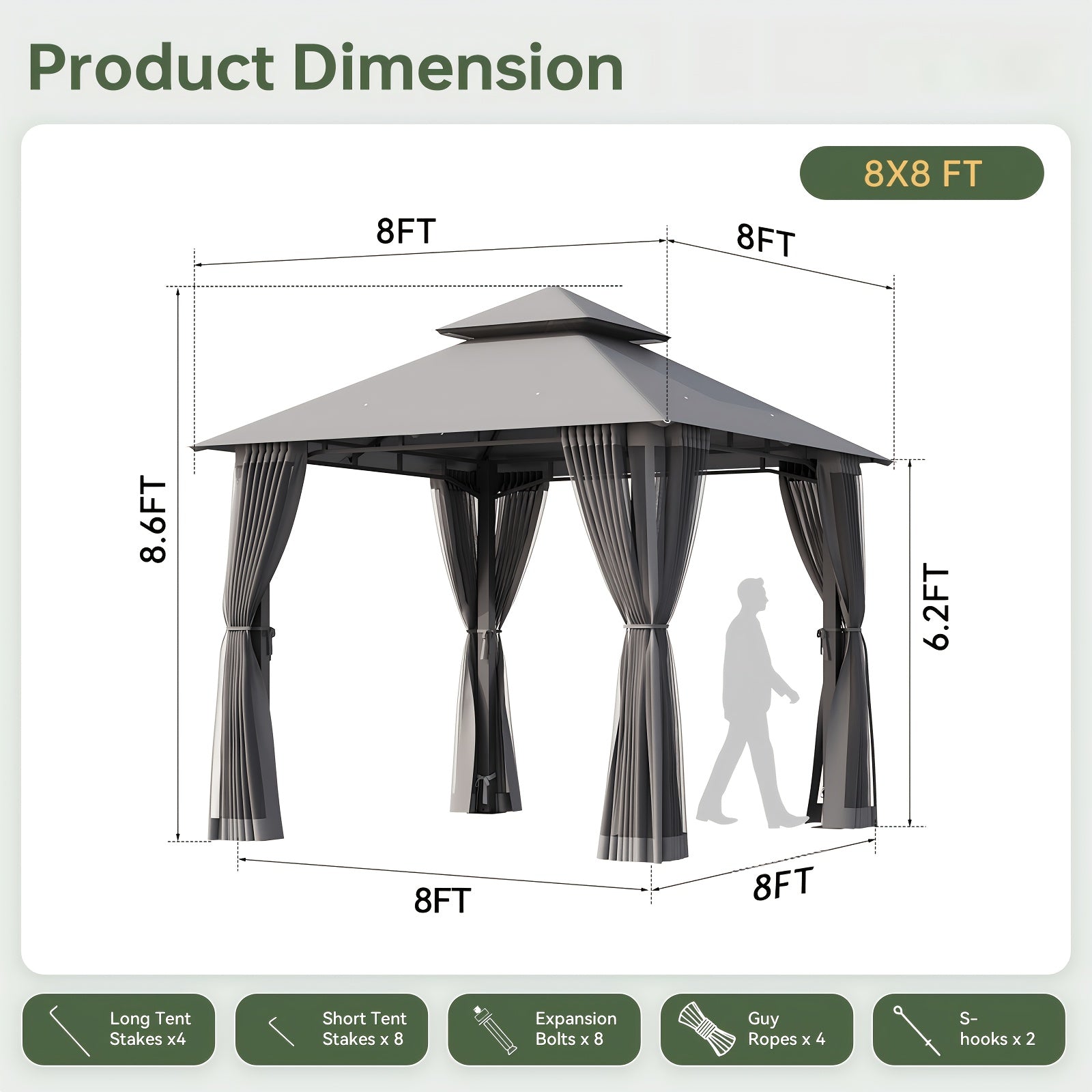 8x8\u002F10x10\u002F12x10ft Patio Gazebo Outdoor Gazebo with Double Roof Metal Frame Canopy Carpas Para Patio Heavy Duty Shelter with Mosquito Net Screen for Backyard Lawn Garden Deck(Grey\u002FBeige\u002FBlue)