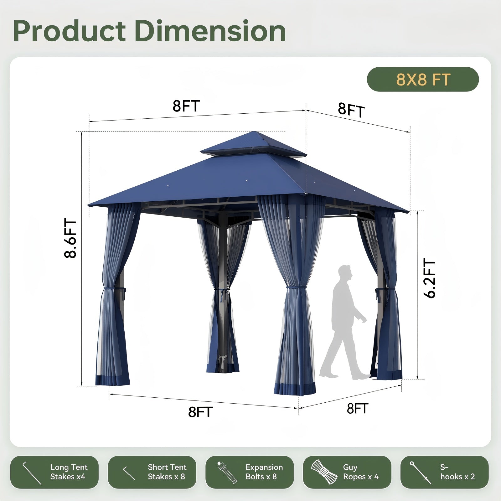 8x8\u002F10x10\u002F12x10ft Patio Gazebo Outdoor Gazebo with Double Roof Metal Frame Canopy Carpas Para Patio Heavy Duty Shelter with Mosquito Net Screen for Backyard Lawn Garden Deck(Grey\u002FBeige\u002FBlue)