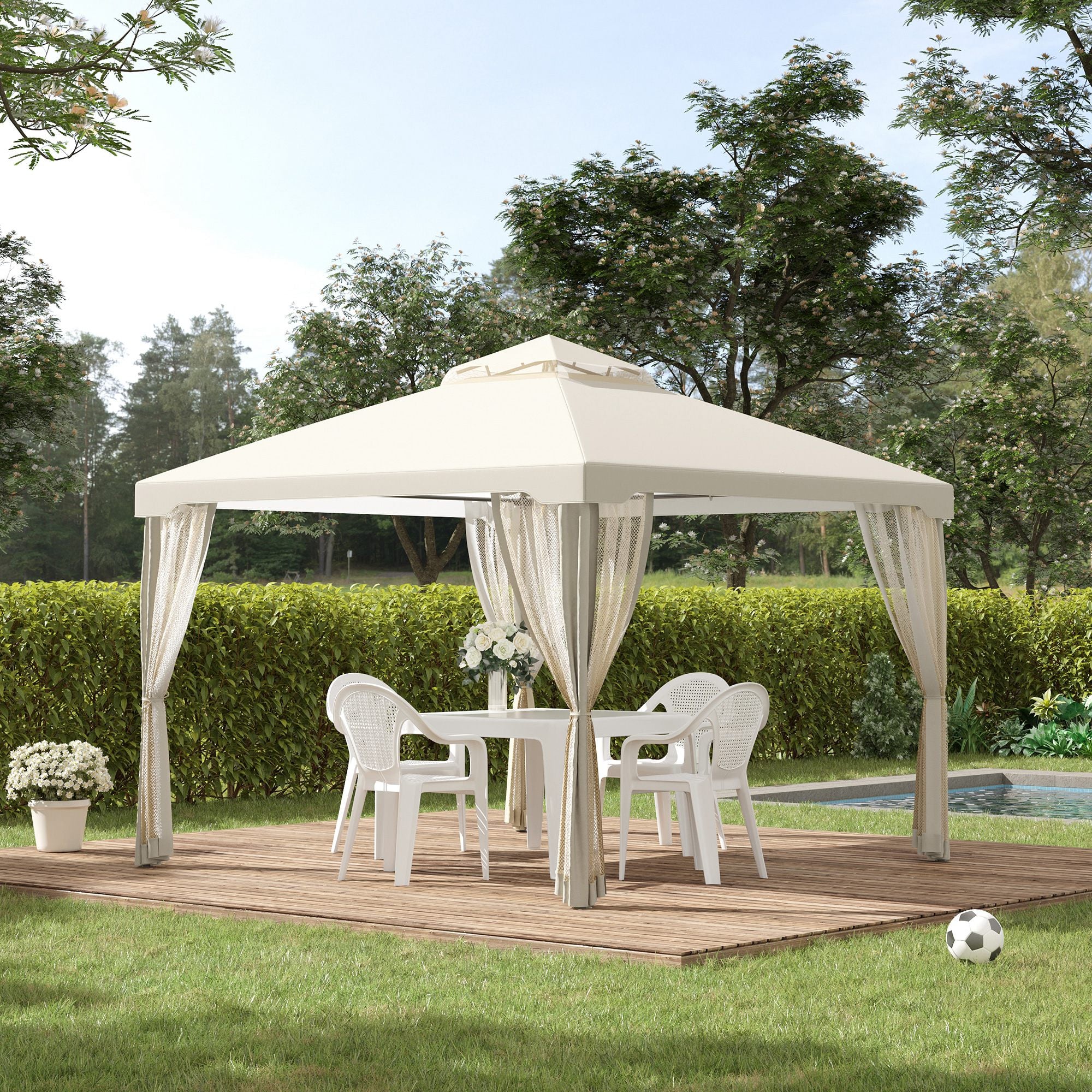 9.6'x9.6' Outdoor Gazebo Canopy Tent with 2-Tier Roof & White Canopy - Heavy-Duty Easy Assembly Patio Pavilion, Spacious Shade for Backyard,, Poolside - Fits 4-6 People, Durable Design