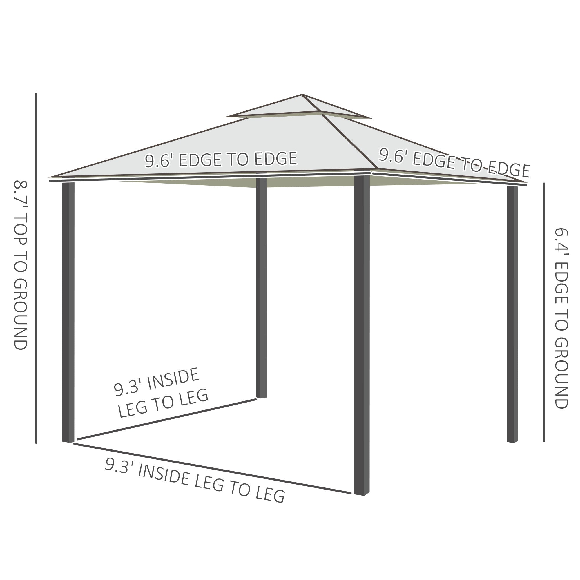 9.6'x9.6' Outdoor Gazebo Canopy Tent with 2-Tier Roof & White Canopy - Heavy-Duty Easy Assembly Patio Pavilion, Spacious Shade for Backyard,, Poolside - Fits 4-6 People, Durable Design