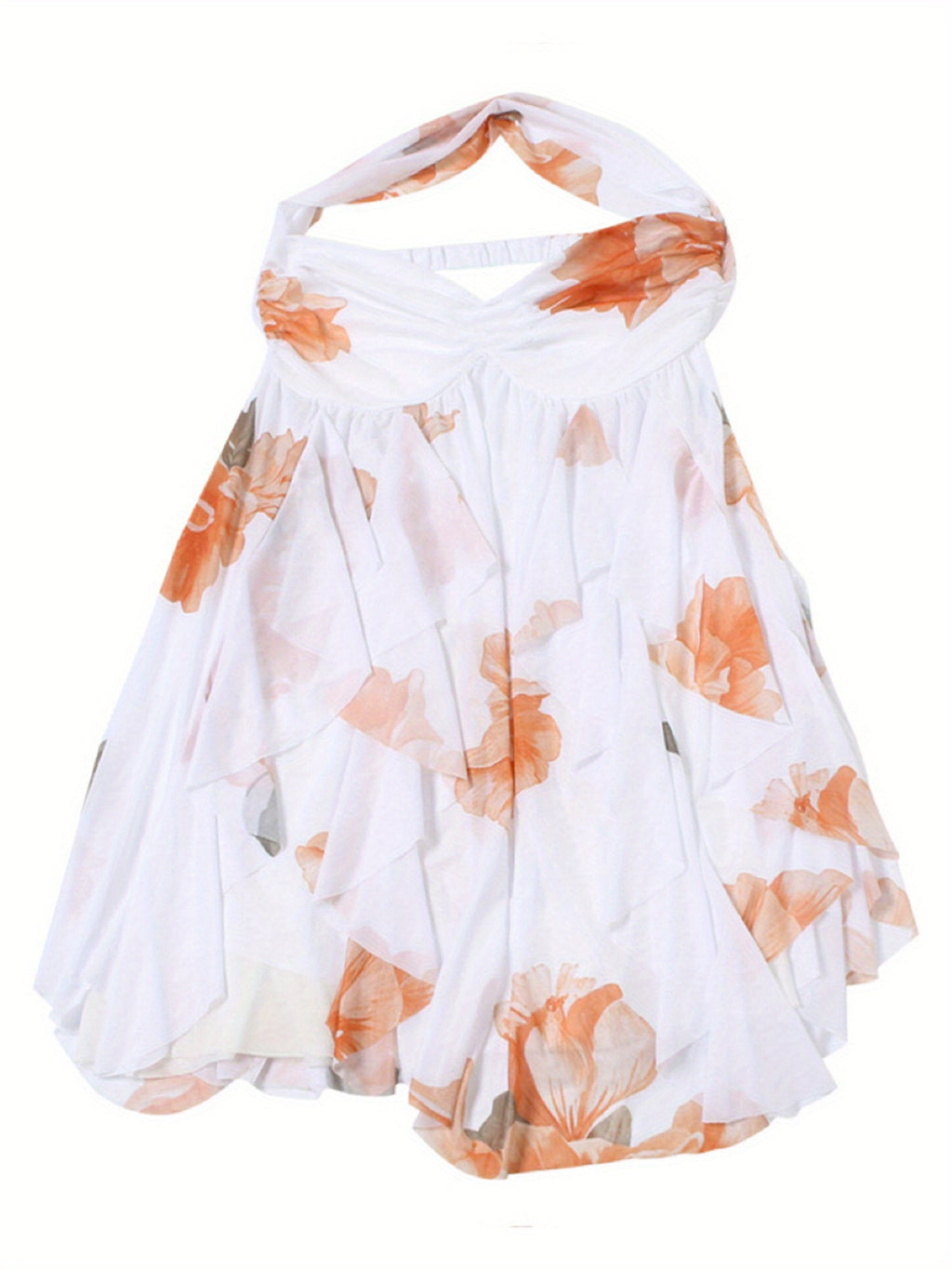 Floral Halter Mini Dress for Women Summer Fashionable Sleeveless Backless Flowy Short Dress