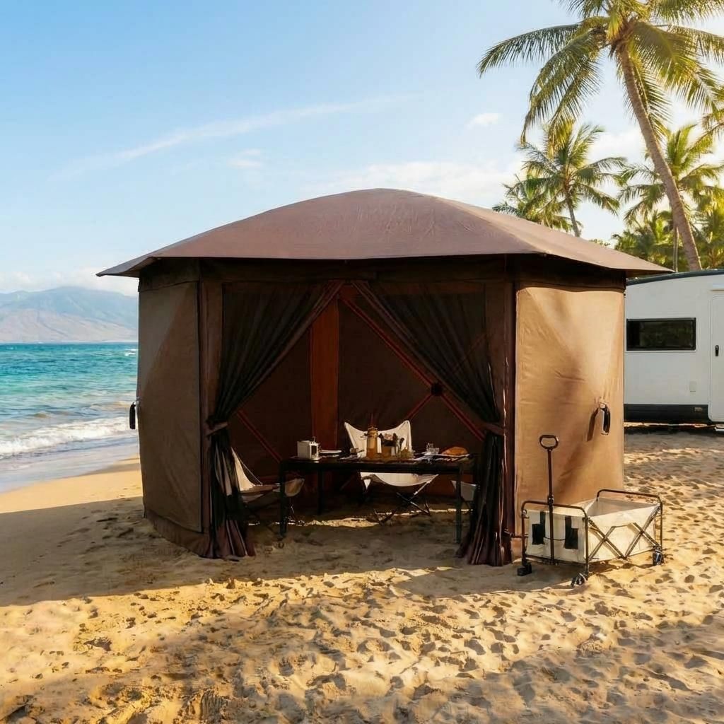 12ft Pop-Up Gazebo 6-Sided, Outdoor Canopy Tent with Mosquito Netting, Removable Canopy Top & Wind Cloths for Camping, Backyard Parties, Outdoor Events
