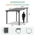 16' X 10' Gazebo - Hard Top Lean-To Wall Mounted Aluminum Alloy Awning with Canopy Roof, Outdoor All-Weather Cover for Patio, Backyard, Deck, Shade And Rain Protection