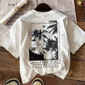 Boys' Casual California Palm Tree Graphic T-Shirt - White Crew Neck Short Sleeve Summer Top with \
