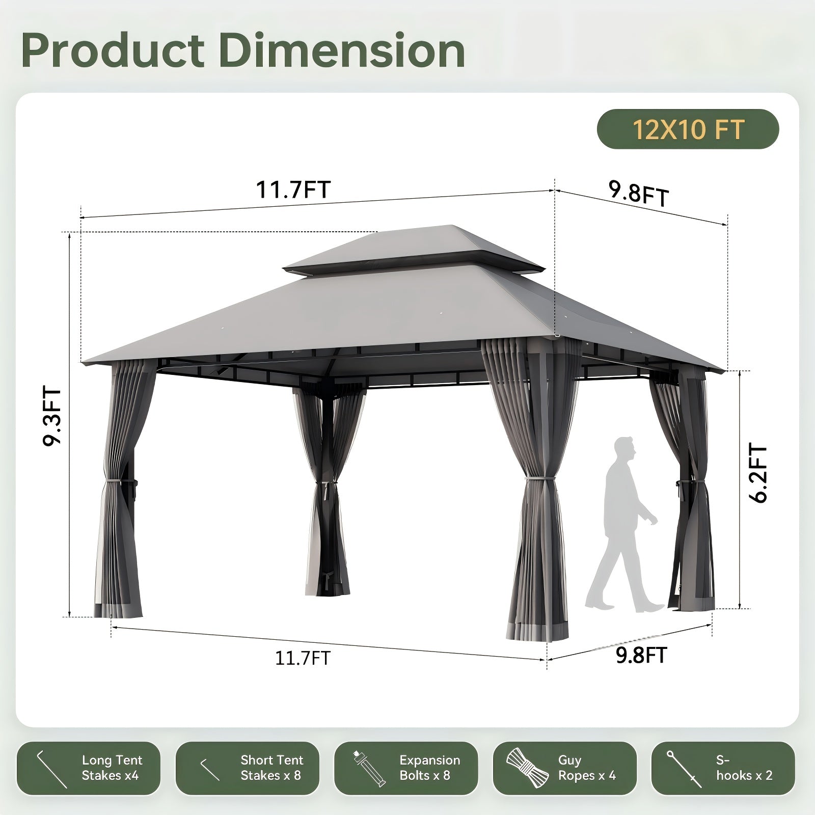 8x8\u002F10x10\u002F12x10ft Patio Gazebo Outdoor Gazebo with Double Roof Metal Frame Canopy Carpas Para Patio Heavy Duty Shelter with Mosquito Net Screen for Backyard Lawn Garden Deck(Grey\u002FBeige\u002FBlue)