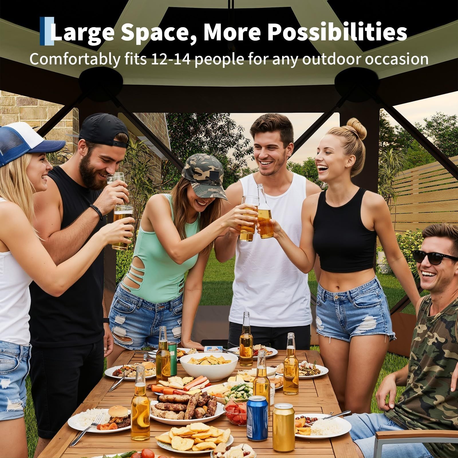 12ft Pop-Up Gazebo 6-Sided, Outdoor Canopy Tent with Mosquito Netting, Removable Canopy Top & Wind Cloths for Camping, Backyard Parties, Outdoor Events