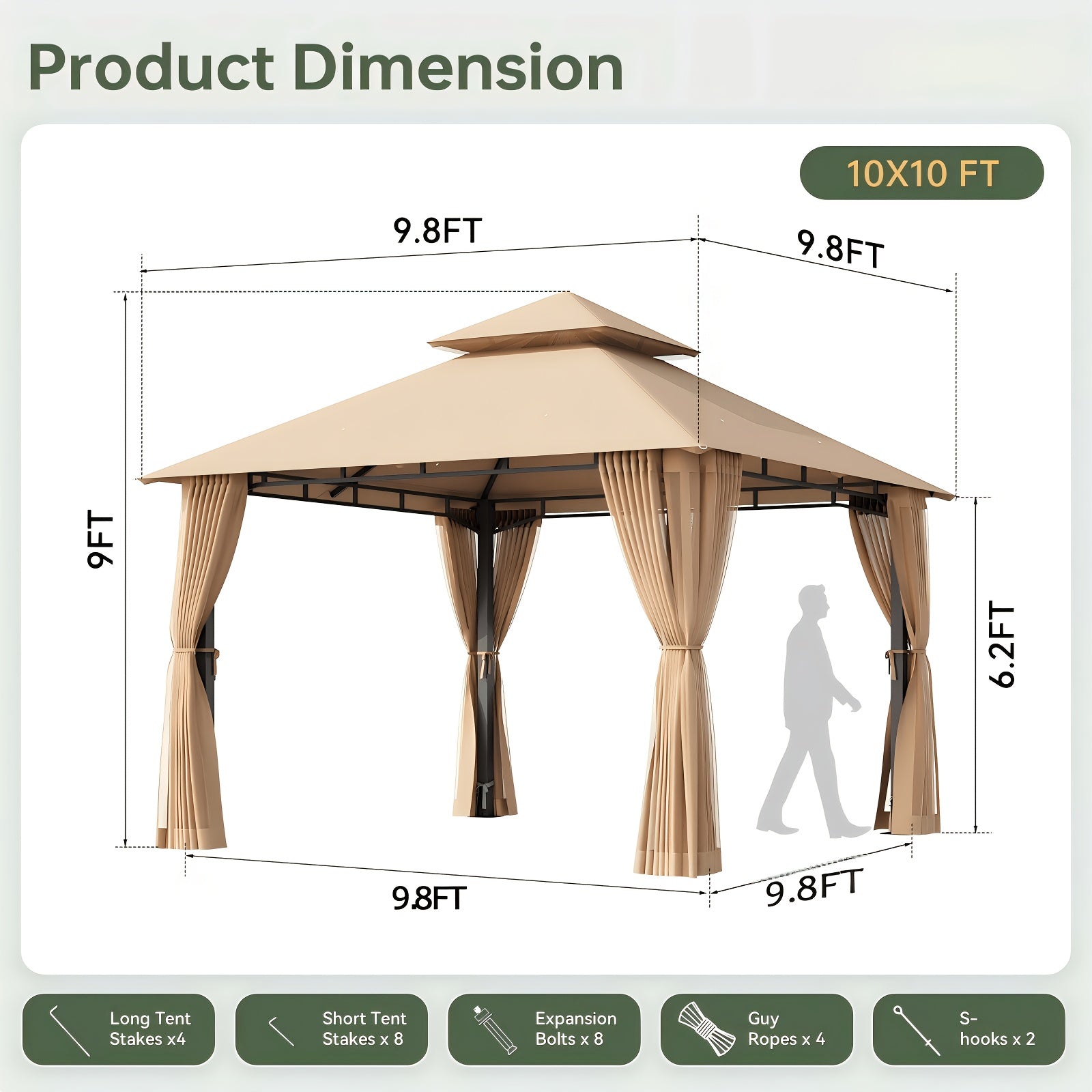 8x8\u002F10x10\u002F12x10ft Patio Gazebo Outdoor Gazebo with Double Roof Metal Frame Canopy Carpas Para Patio Heavy Duty Shelter with Mosquito Net Screen for Backyard Lawn Garden Deck(Grey\u002FBeige\u002FBlue)