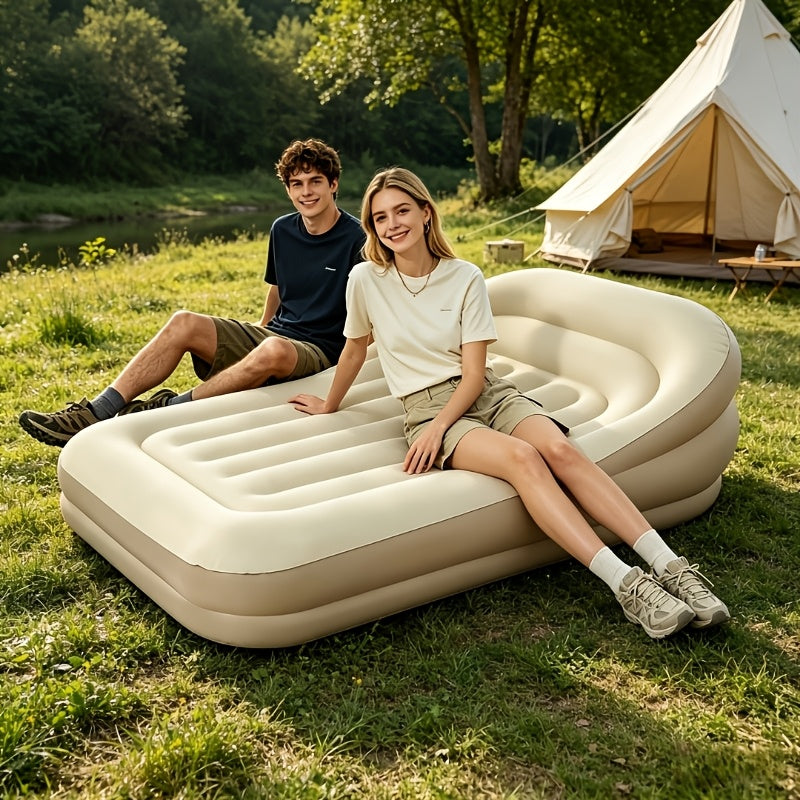 2-In-1 Inflatable Sofa Bed with Backrest, Portable Beige Air Mattress. Suitable for Garden, Balcony, Tent, Music Festival, Beach And Camping. Puncture-Resistant Heavy-Duty Inflatable Travel Bed, Ideal Outdoor Leisure Lounge Bed for Sunny Days