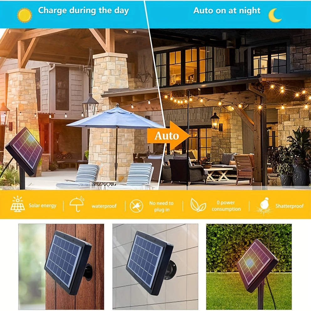 Solar Powered 50ft\u002F115ft\u002F240ft Solar String Lights - Dimmable ST38 LED, Shatterproof Bulbs - Patio Hanging Lights for Backyard, Garden, Party, Halloween, Christmas Decoration