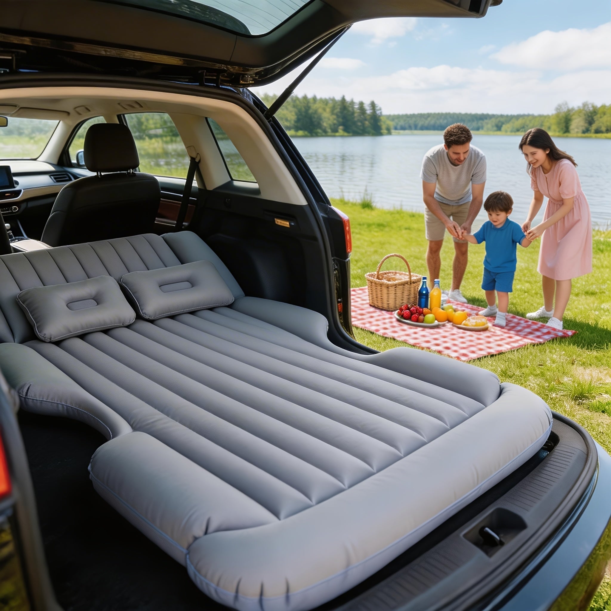 Comfortable Thickened Gray\u002FBlack Car Inflatable Mattress, Car Additions, Inflatable Car Bed for Truck And SUV Trunk, Foldable And Portable Skin-Friendly Back Seat Mattress, Camping Gear And Equipment