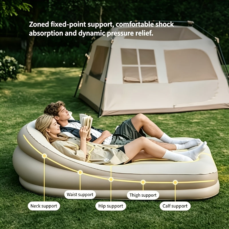 2-In-1 Inflatable Sofa Bed with Backrest, Portable Beige Air Mattress. Suitable for Garden, Balcony, Tent, Music Festival, Beach And Camping. Puncture-Resistant Heavy-Duty Inflatable Travel Bed, Ideal Outdoor Leisure Lounge Bed for Sunny Days