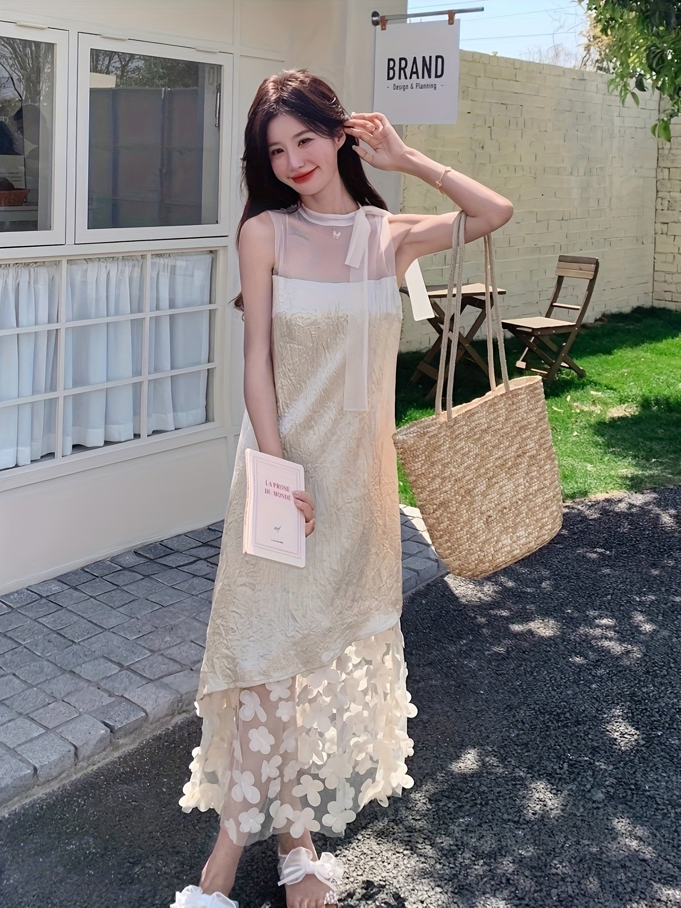 Elegant Summer Floral Print Maxi Dress for Women - Chic V-Neck, Sleeveless, Loose Fit with High-Low Hem, Lightweight Polyester, Perfect for Casual or Stylish Outfits, Floral Dress