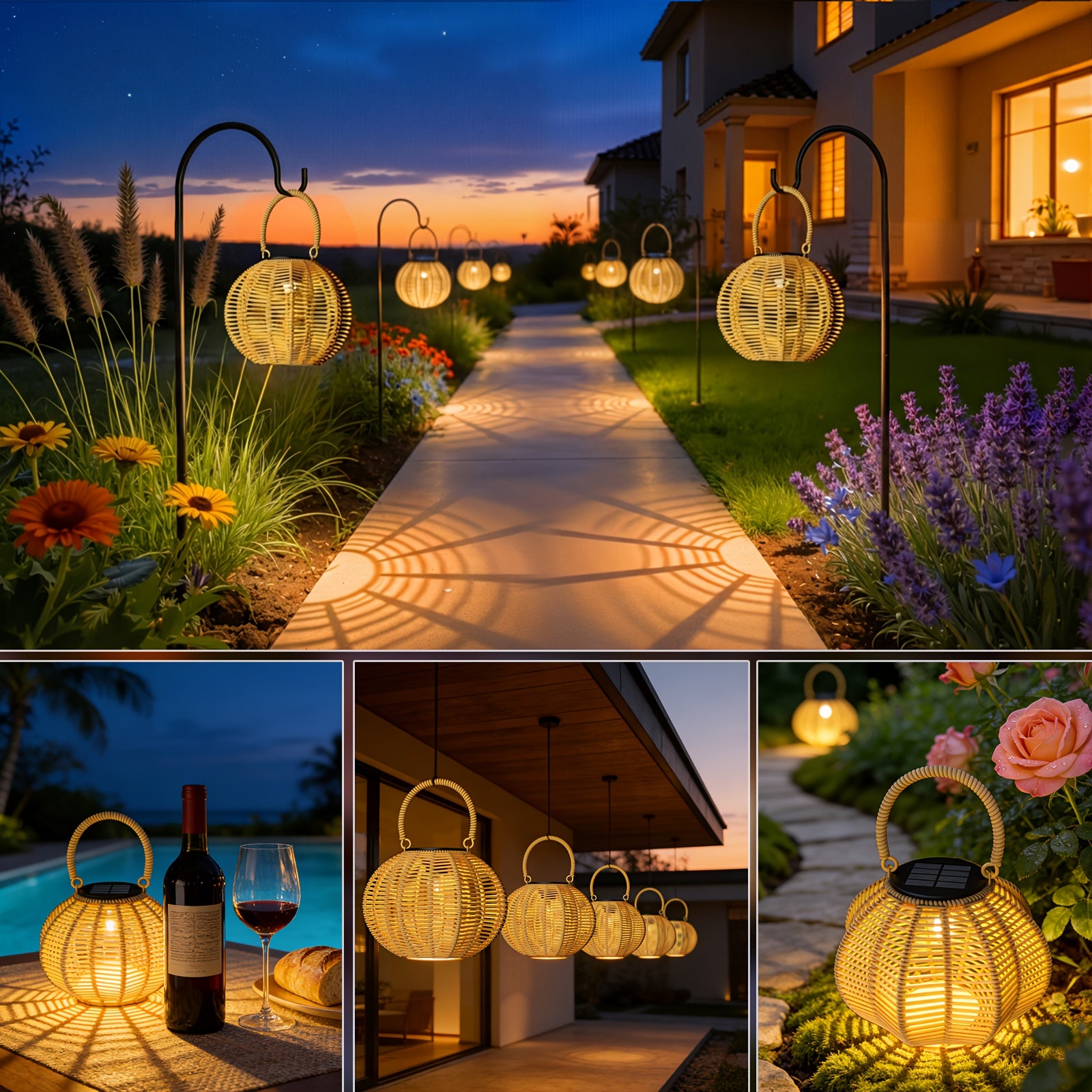 Solar-powered Outdoor Hanging Lantern | Large Solar Lantern, Design, Built-in Light Bulb, Bright Illumination, Suitable For Gardens, Patios, Courtyards, And Tabletop Decoration