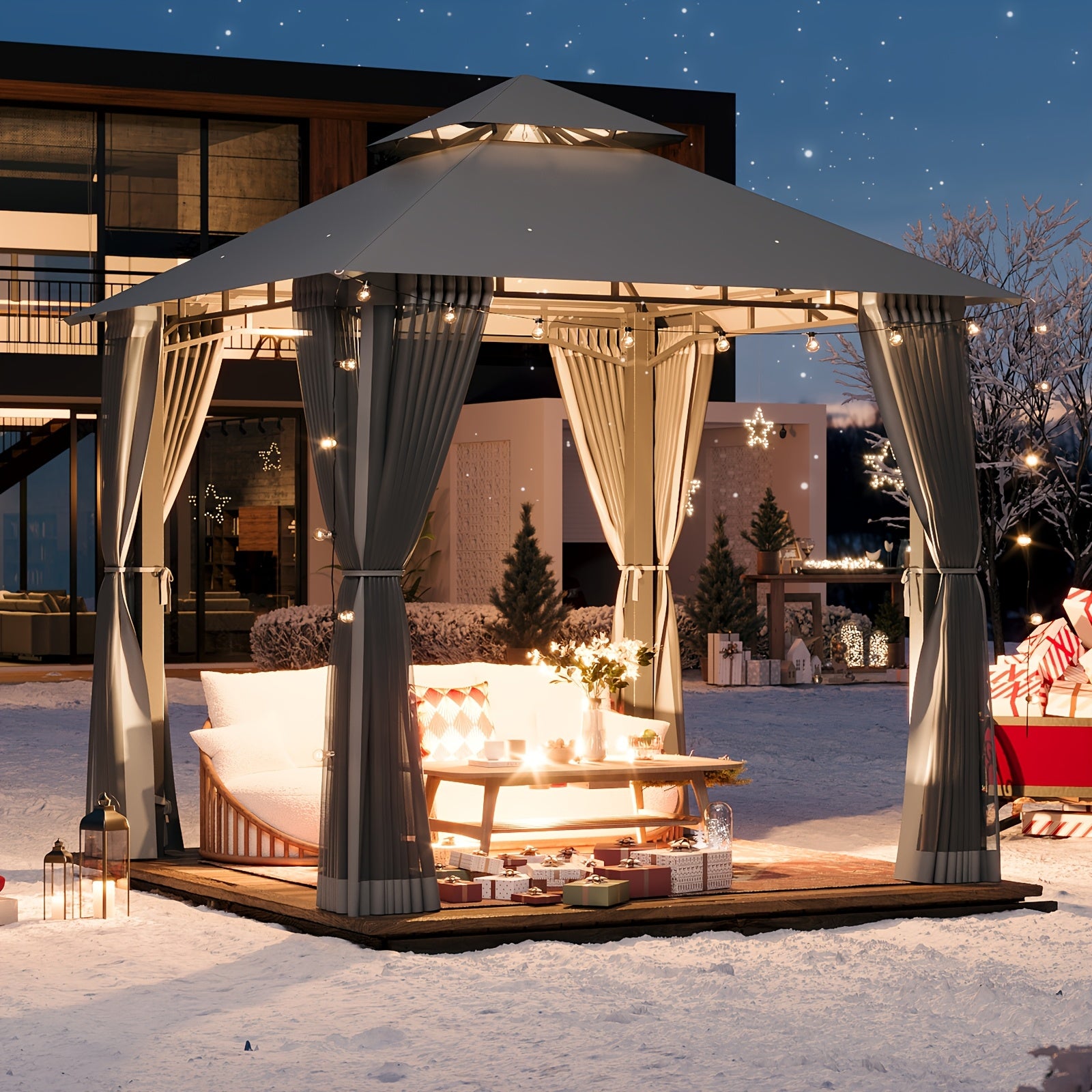 8x8\u002F10x10\u002F12x10ft Patio Gazebo Outdoor Gazebo with Double Roof Metal Frame Canopy Carpas Para Patio Heavy Duty Shelter with Mosquito Net Screen for Backyard Lawn Garden Deck(Grey\u002FBeige\u002FBlue)