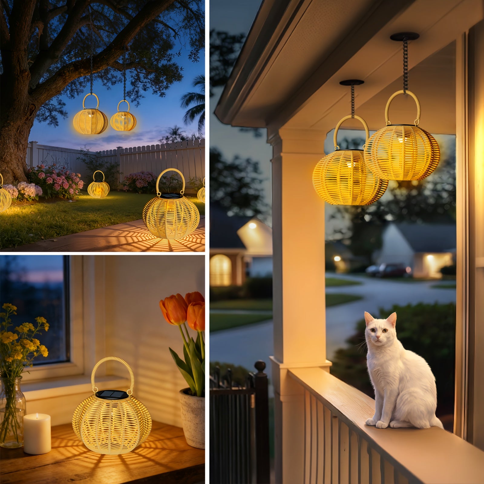 Solar-powered Outdoor Hanging Lantern | Large Solar Lantern, Design, Built-in Light Bulb, Bright Illumination, Suitable For Gardens, Patios, Courtyards, And Tabletop Decoration