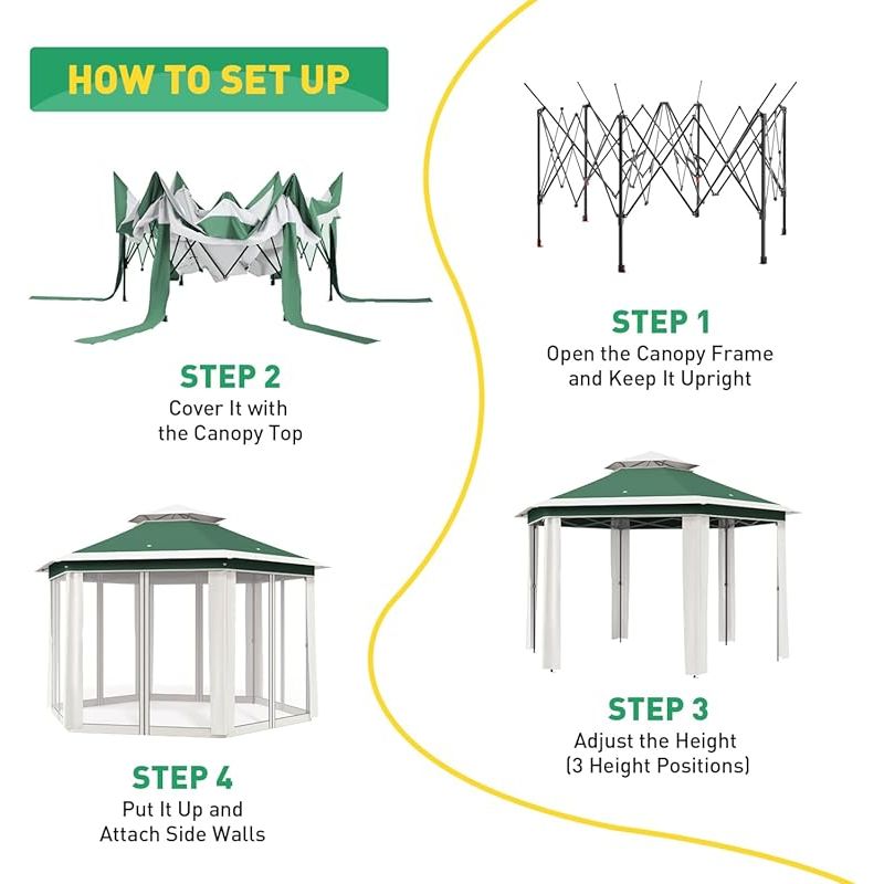 Spacious 13X13 FT Hexagonal Pop-Up Gazebo, Sturdy Steel Structure with Mesh Netting for Outdoor Patios, Backyards, And Decks