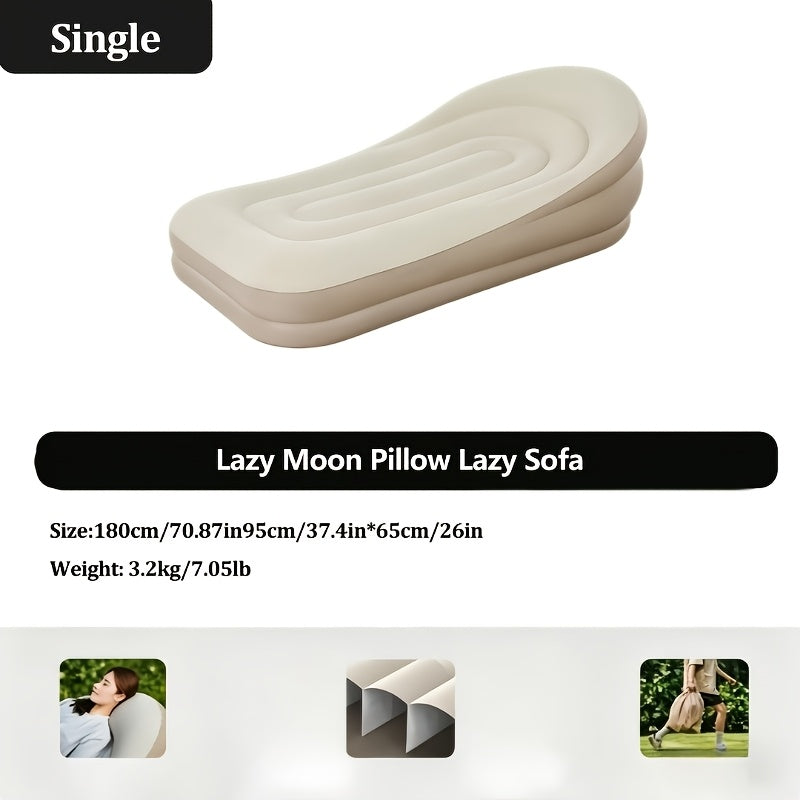 2-In-1 Inflatable Sofa Bed with Backrest, Portable Beige Air Mattress. Suitable for Garden, Balcony, Tent, Music Festival, Beach And Camping. Puncture-Resistant Heavy-Duty Inflatable Travel Bed, Ideal Outdoor Leisure Lounge Bed for Sunny Days
