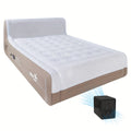 Deluxe Plush Queen Air Mattress With Headboard, Built-in Rechargeable Pump, 18 Inch Inflatable Mattress For Family Guest Travel Camping, Fabric And Dutch Velvet Blow Up Air Bed, 18'' Queen Khaki