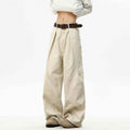 American Retro Pleated Paratrooper Cargo Pants - Unisex High Street Loose Straight Leg with Multiple Pockets, Mid-Rise Belt Loops & Zipper Closure, Solid Color All-Season Casual Trousers for Men & Women