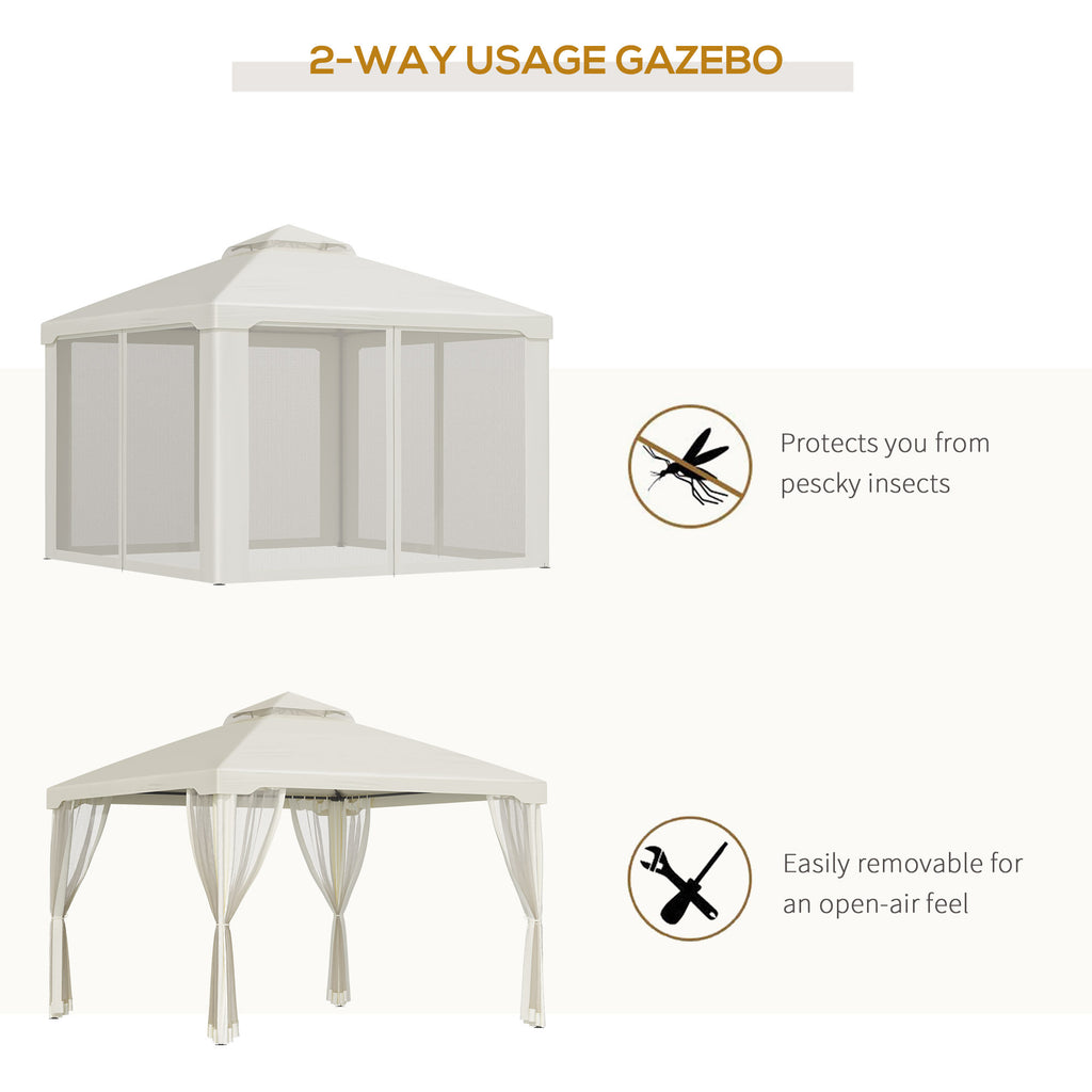 9.6'x9.6' Outdoor Gazebo Canopy Tent with 2-Tier Roof & White Canopy - Heavy-Duty Easy Assembly Patio Pavilion, Spacious Shade for Backyard,, Poolside - Fits 4-6 People, Durable Design
