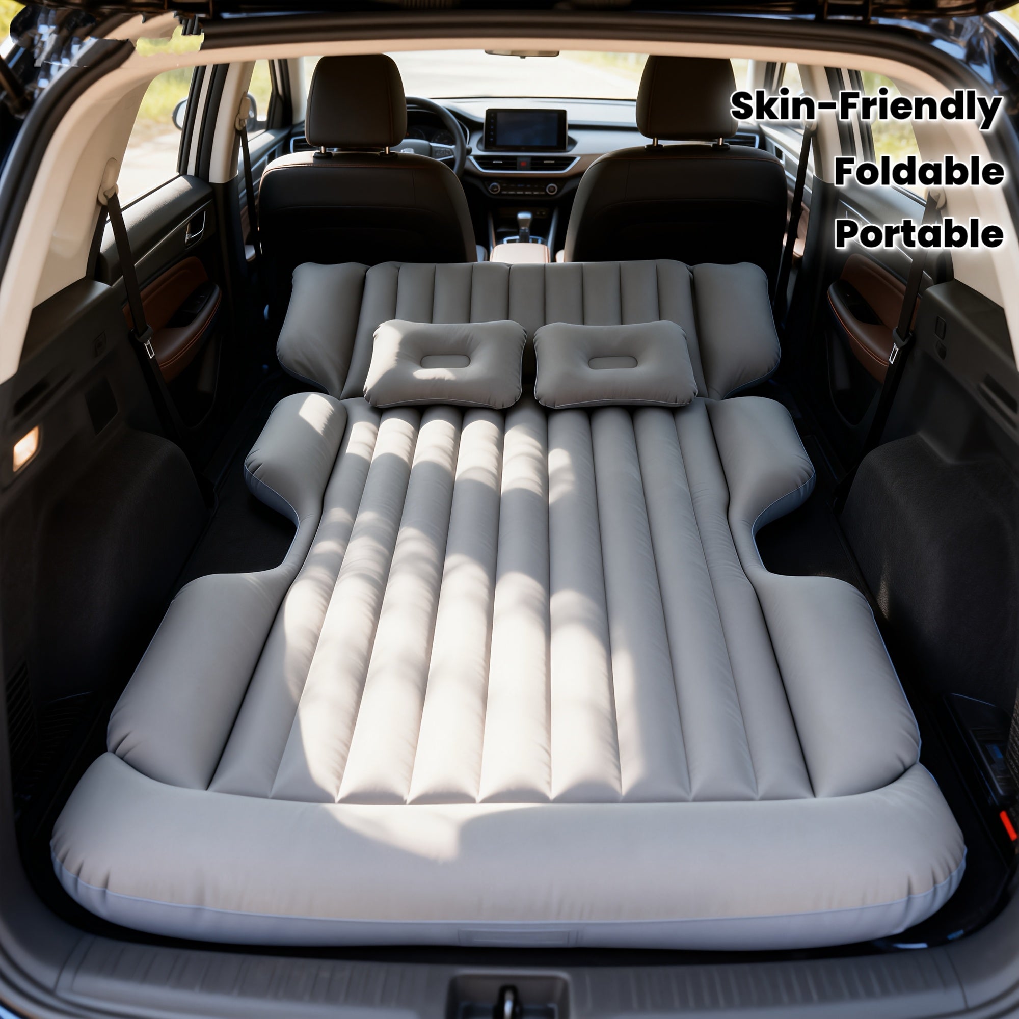 Comfortable Thickened Gray\u002FBlack Car Inflatable Mattress, Car Additions, Inflatable Car Bed for Truck And SUV Trunk, Foldable And Portable Skin-Friendly Back Seat Mattress, Camping Gear And Equipment