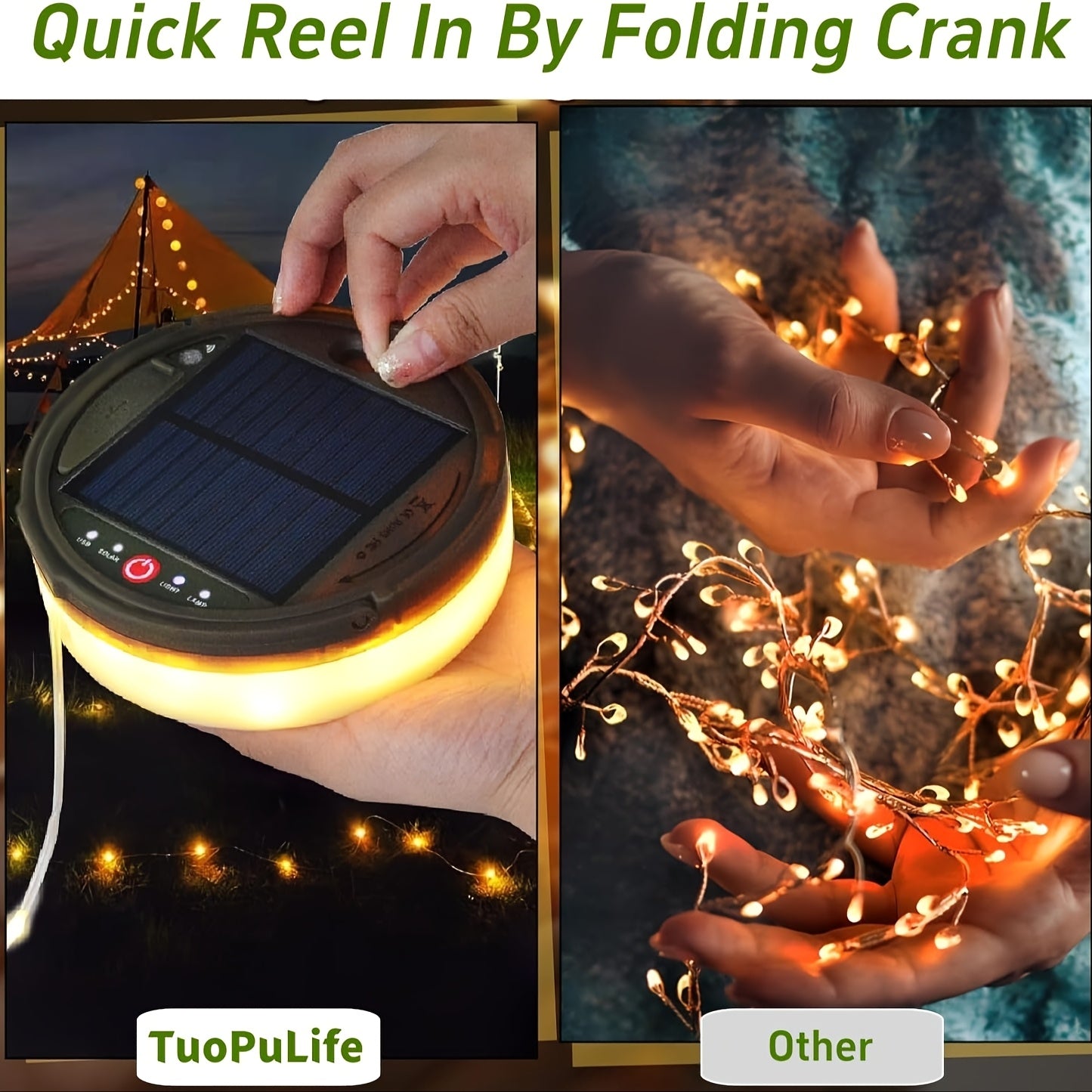 Solar Camping String Lights 39.4ft Fairy String Lights 150 LED Portable Camping Lamp with 8 Lighting Modes Hanging USB Rechargeable Tent Lantern for Awning Garden Party Decor Remote Control