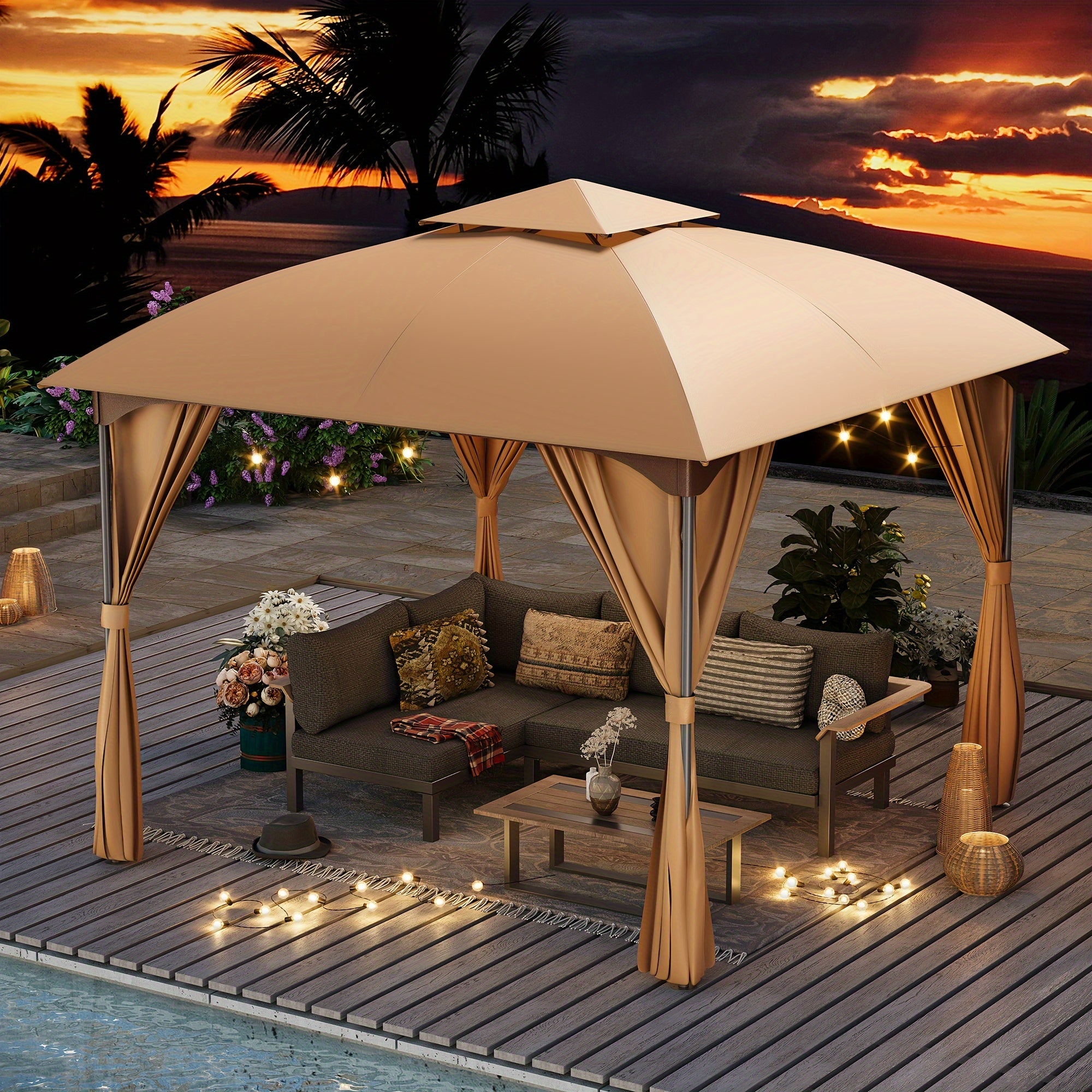 LUAUSAINT HOME 10X10 Ft Arch Gazebo Canopy Tent with Side Curtains, Easy Setup Party Tent Shelter for Patio, Poolside, Backyard And Lawn, Gray