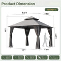 8x8\u002F10x10\u002F12x10ft Patio Gazebo Outdoor Gazebo with Double Roof Metal Frame Canopy Carpas Para Patio Heavy Duty Shelter with Mosquito Net Screen for Backyard Lawn Garden Deck(Grey\u002FBeige\u002FBlue)