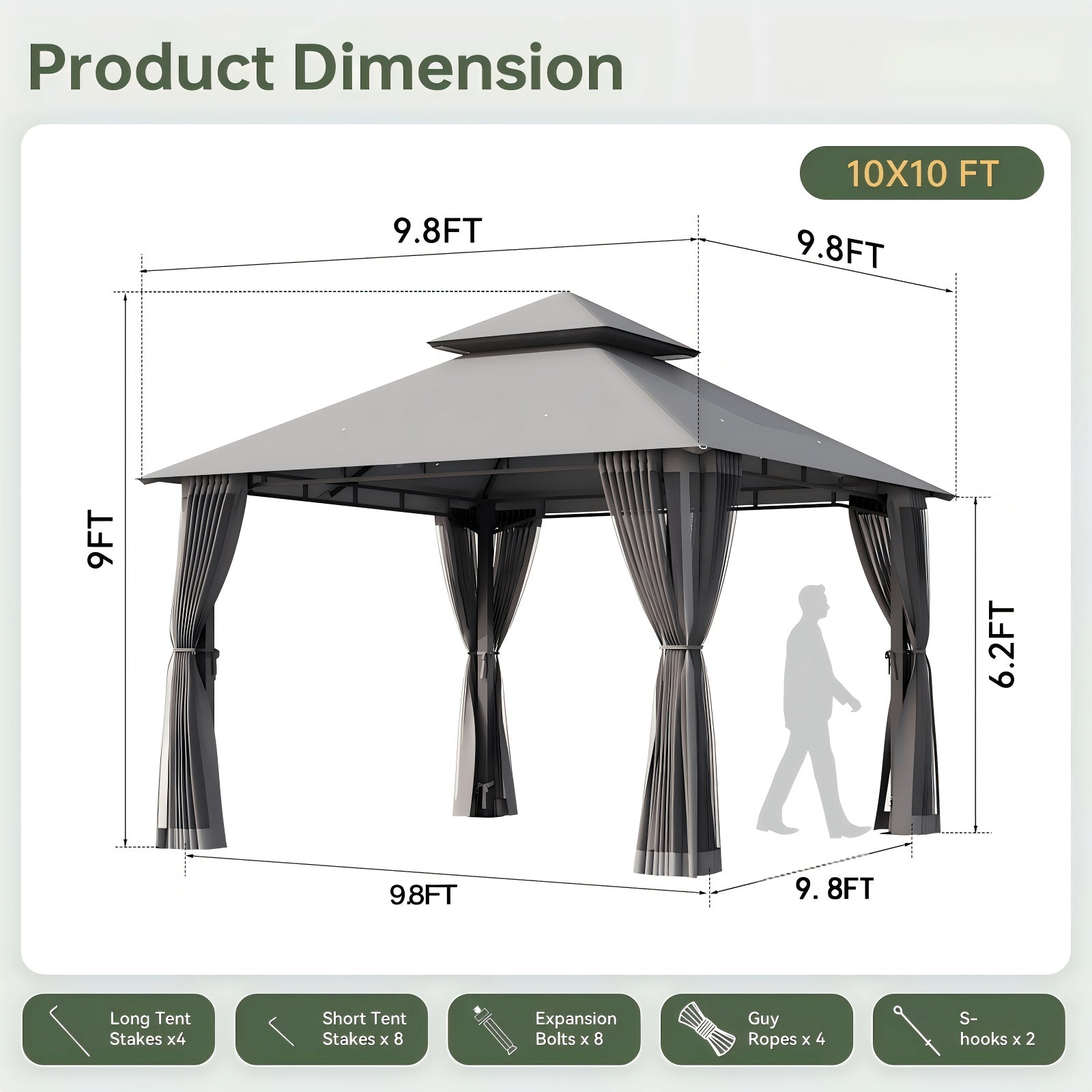 8x8\u002F10x10\u002F12x10ft Patio Gazebo Outdoor Gazebo with Double Roof Metal Frame Canopy Carpas Para Patio Heavy Duty Shelter with Mosquito Net Screen for Backyard Lawn Garden Deck(Grey\u002FBeige\u002FBlue)