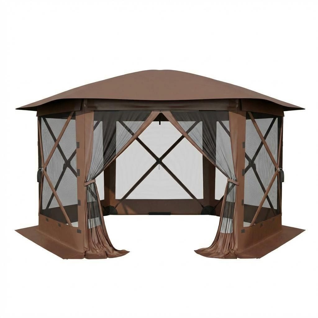 12ft Pop-Up Gazebo 6-Sided, Outdoor Canopy Tent with Mosquito Netting, Removable Canopy Top & Wind Cloths for Camping, Backyard Parties, Outdoor Events