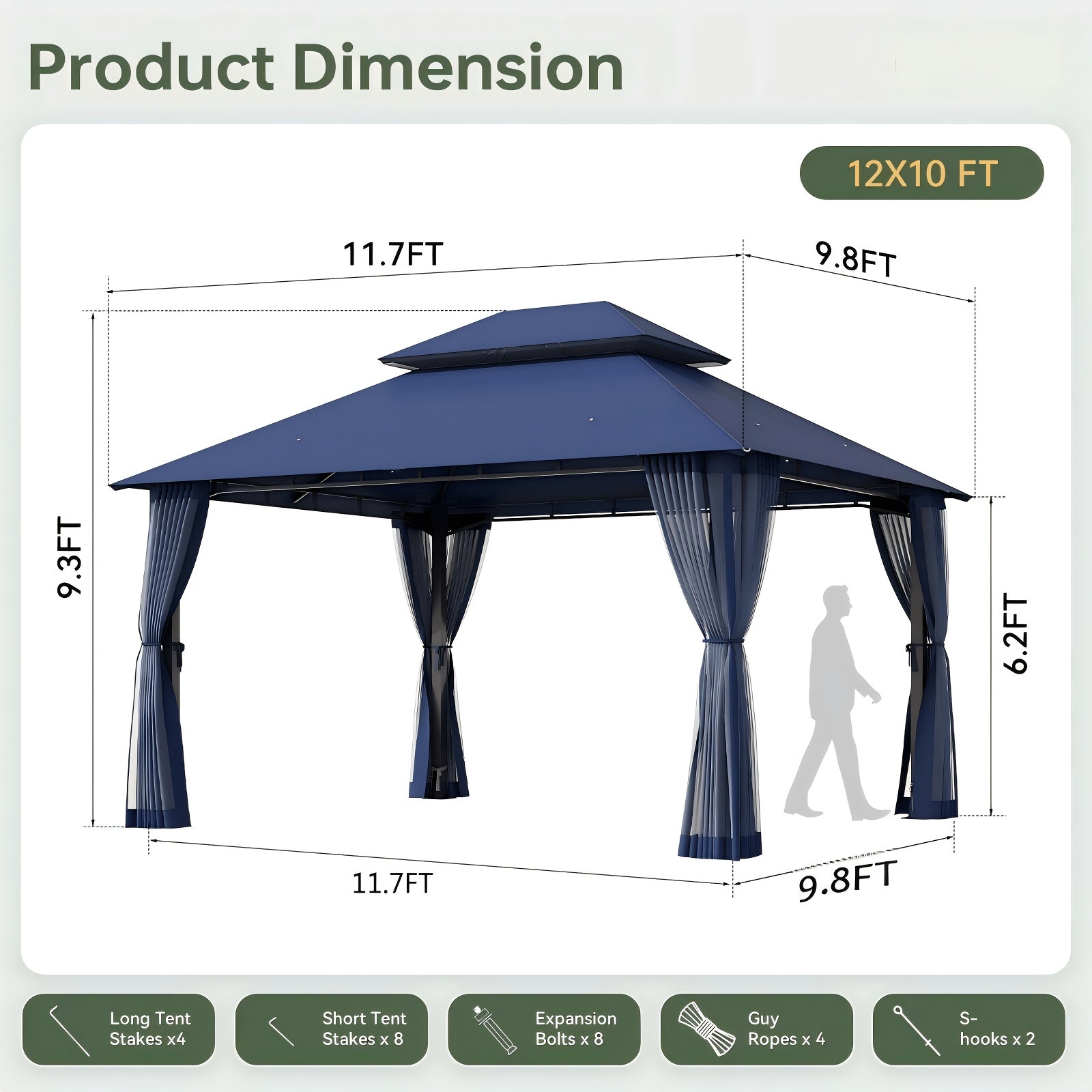8x8\u002F10x10\u002F12x10ft Patio Gazebo Outdoor Gazebo with Double Roof Metal Frame Canopy Carpas Para Patio Heavy Duty Shelter with Mosquito Net Screen for Backyard Lawn Garden Deck(Grey\u002FBeige\u002FBlue)