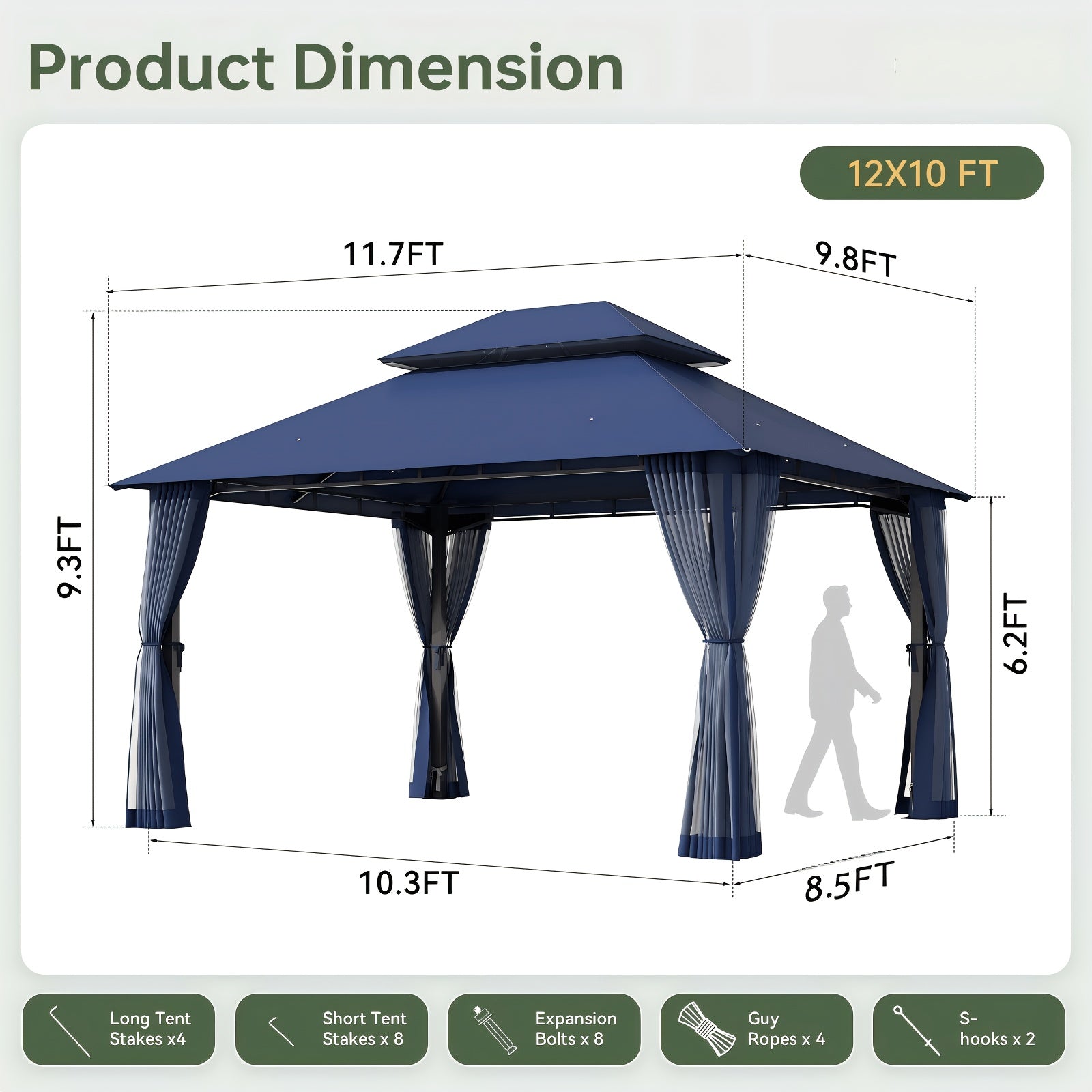 8x8\u002F10x10\u002F12x10ft Patio Gazebo Outdoor Gazebo with Double Roof Metal Frame Canopy Carpas Para Patio Heavy Duty Shelter with Mosquito Net Screen for Backyard Lawn Garden Deck(Grey\u002FBeige\u002FBlue)