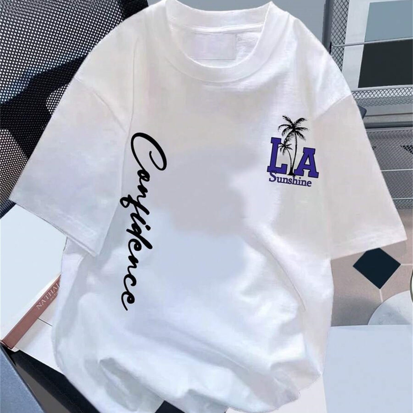 1-Pack ' Casual Printed White Round Neck Short-Sleeve T-Shirt - 100% Cotton, Summer Top, Cartoon Design, Soft & Breathable, Machine Washable, & Teens