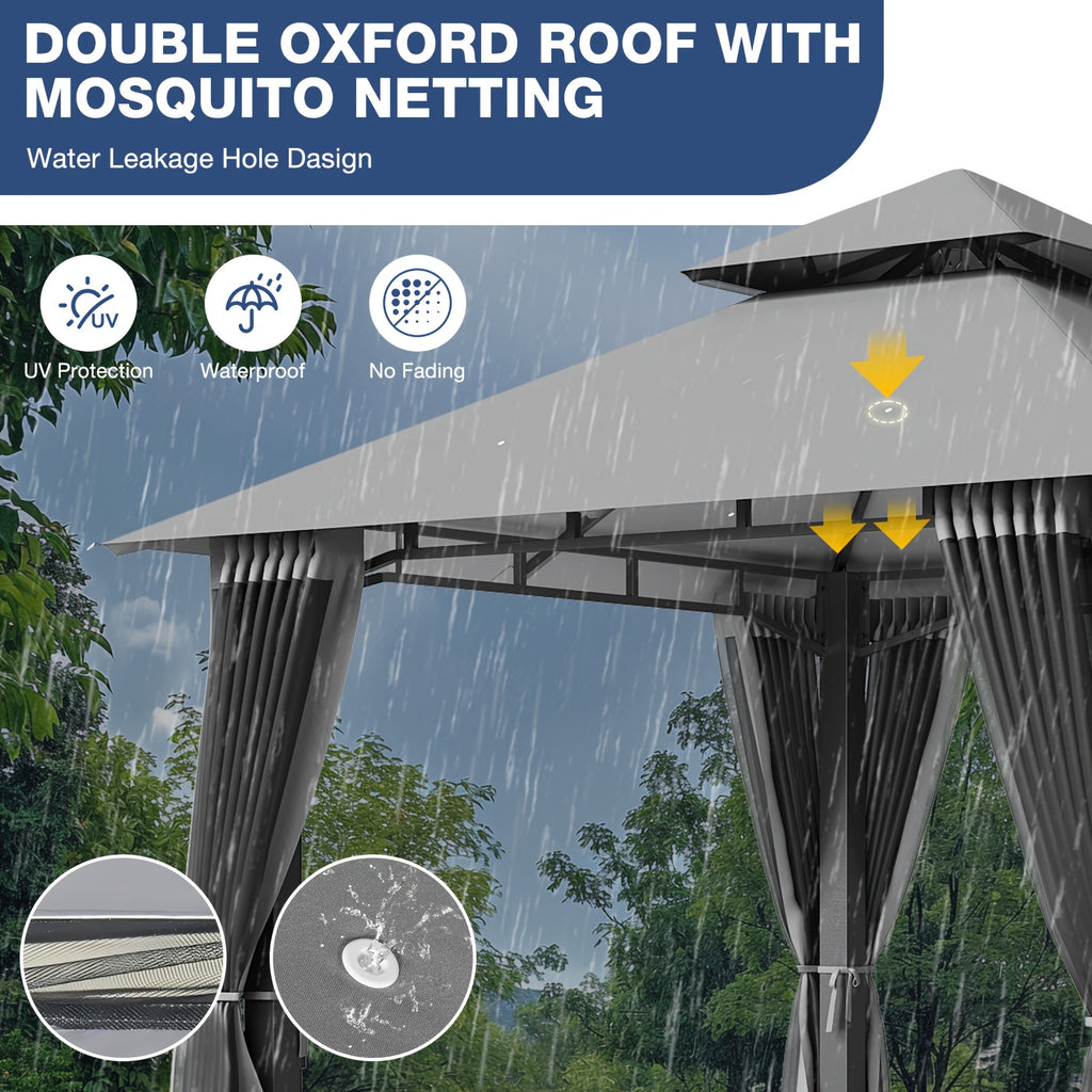 8x8\u002F10x10\u002F12x10ft Patio Gazebo Outdoor Gazebo with Double Roof Metal Frame Canopy Carpas Para Patio Heavy Duty Shelter with Mosquito Net Screen for Backyard Lawn Garden Deck(Grey\u002FBeige\u002FBlue)