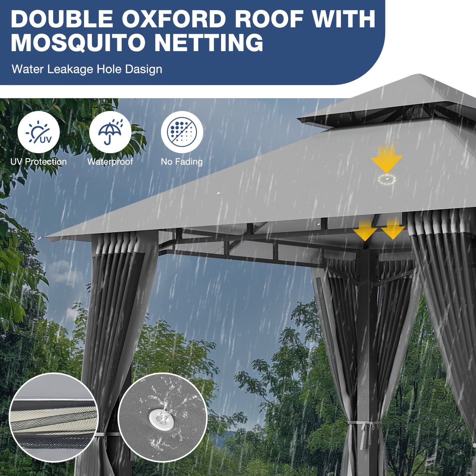 8x8\u002F10x10\u002F12x10ft Patio Gazebo Outdoor Gazebo with Double Roof Metal Frame Canopy Carpas Para Patio Heavy Duty Shelter with Mosquito Net Screen for Backyard Lawn Garden Deck(Grey\u002FBeige\u002FBlue)