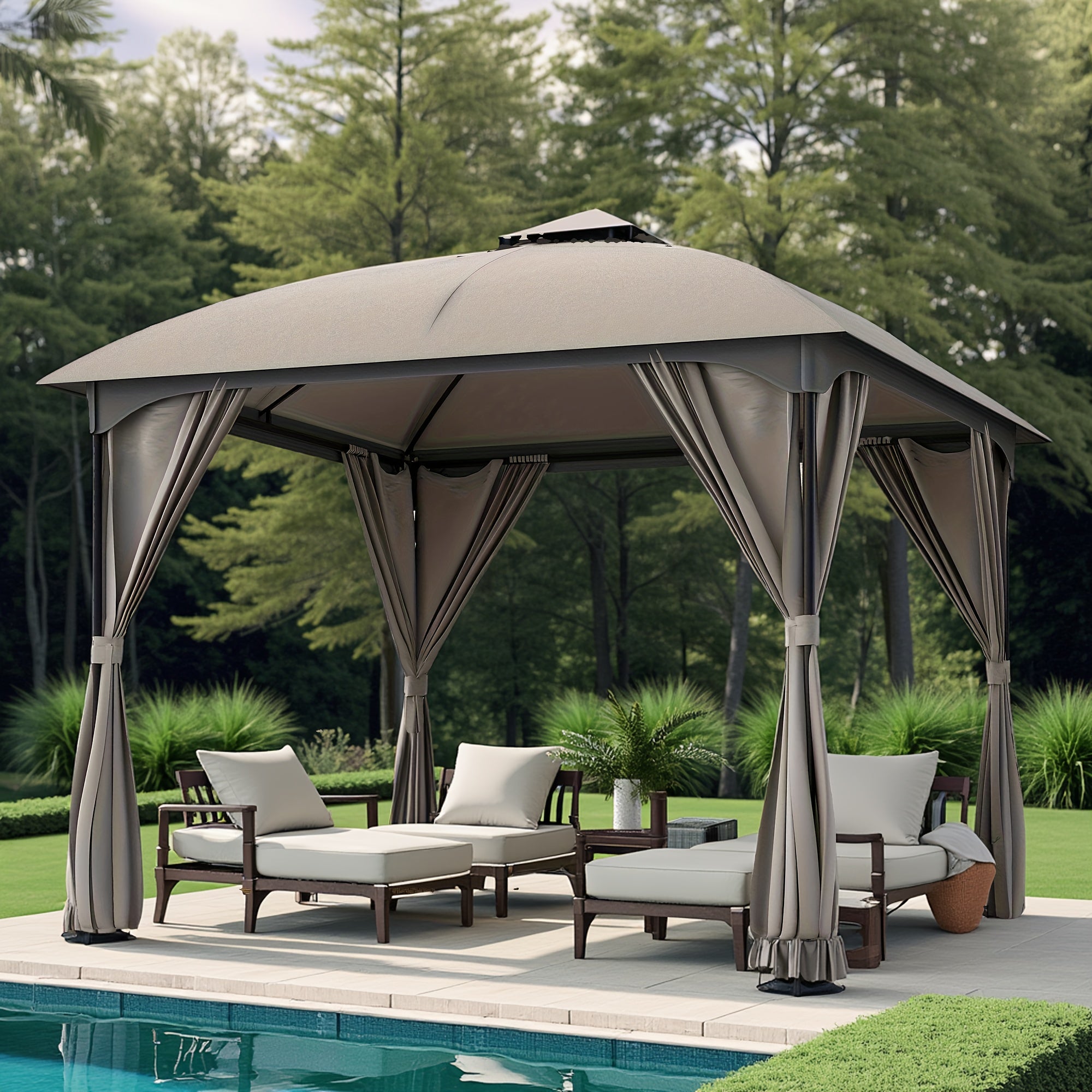 LUAUSAINT HOME 10X10 Ft Arch Gazebo Canopy Tent with Side Curtains, Easy Setup Party Tent Shelter for Patio, Poolside, Backyard And Lawn, Gray